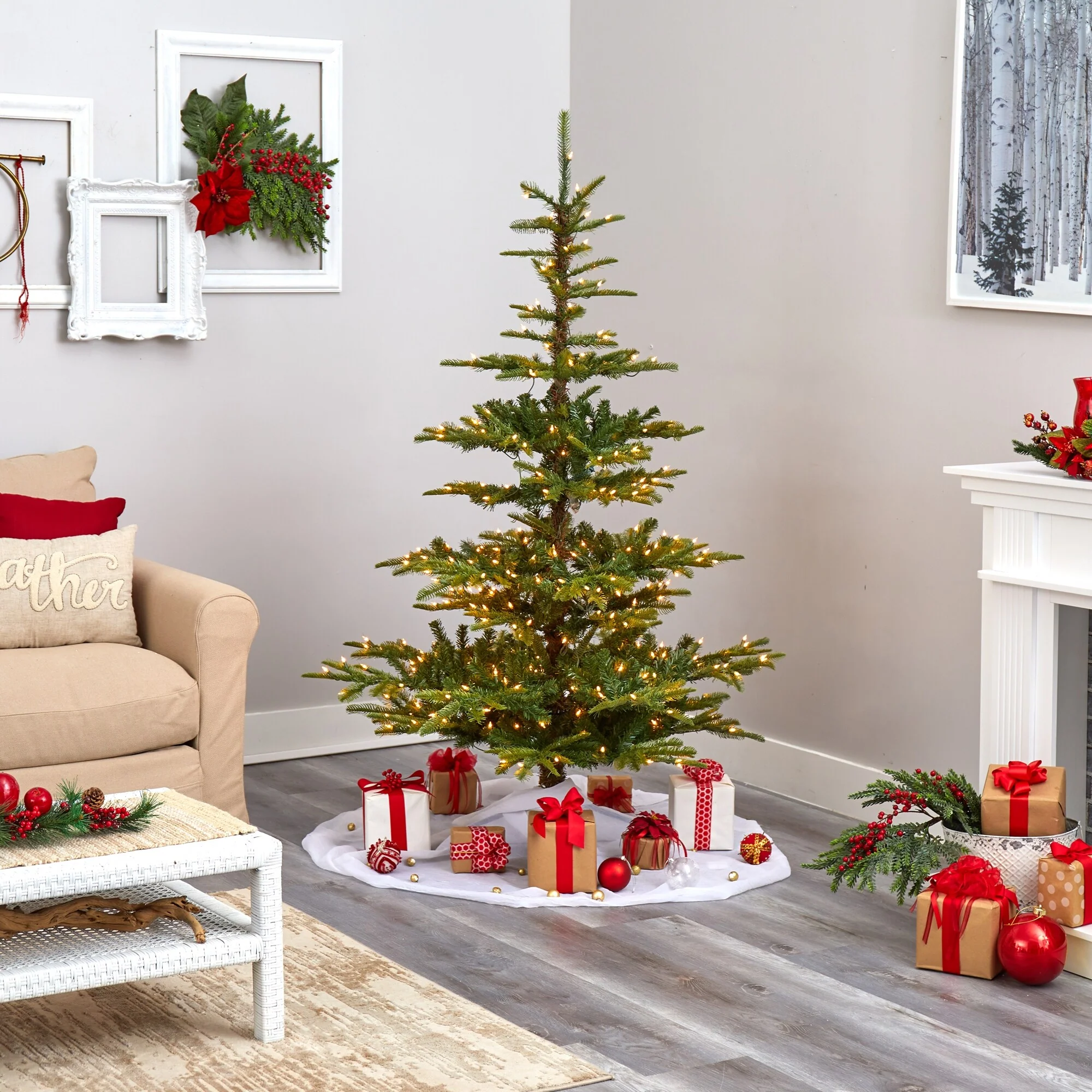 6’ Pre-Lit Washington Spruce Artificial Christmas Tree, Clear LED Lights - 6 Foot