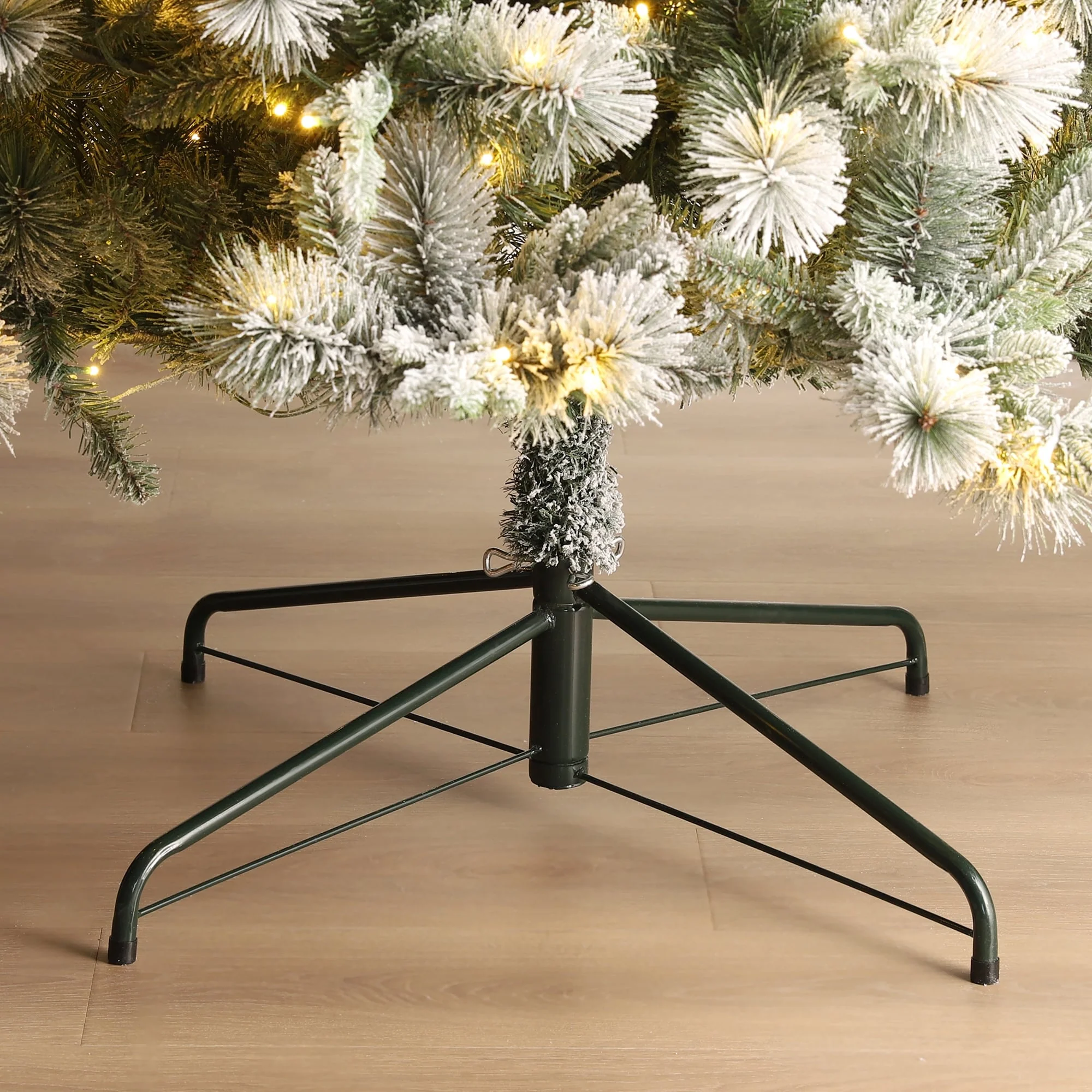 Glitzhome 7.5ft/9ft/11ft Pre-Lit Flocked Slim Pine Artificial Christmas Tree w/ Foot Pedal & Remote Control