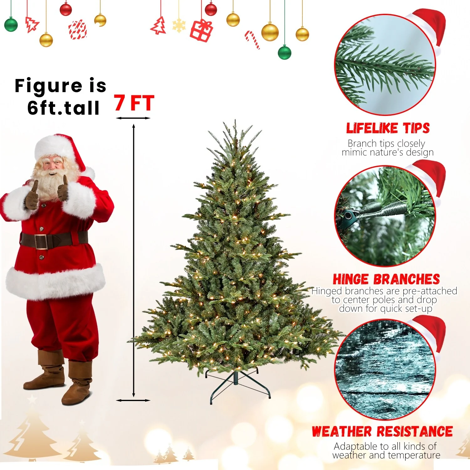 Premium Hinged 7/7.5/8ft Artificial Christmas Tree, PE/PVC Mix, Lifelike Douglas Fir with Sturdy Foldable Stand