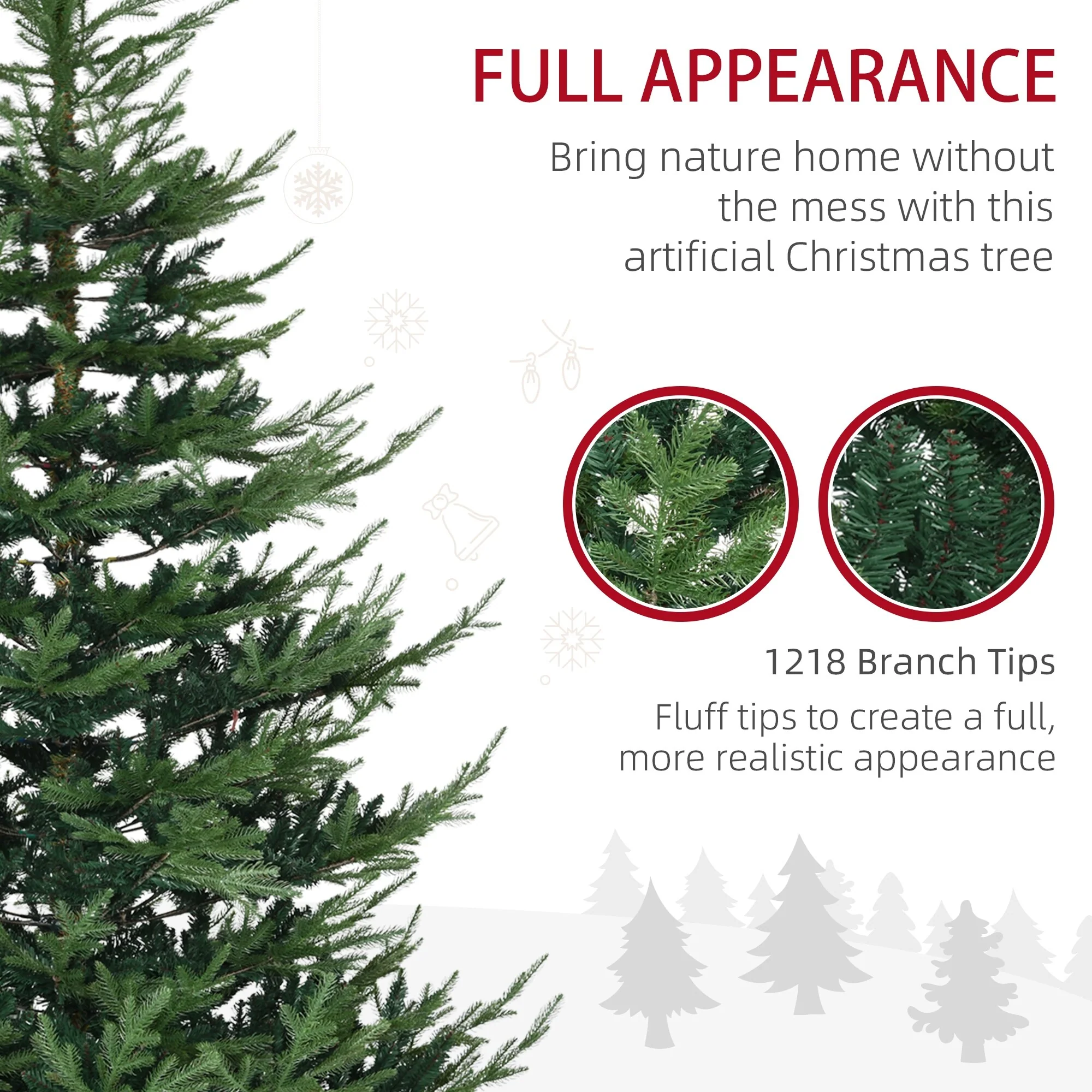 Unlit 6/7.5/9 Ft Pine Artificial Christmas Tree, Hinged Branches, Realistic Look with Steel Base, Auto Open Setup