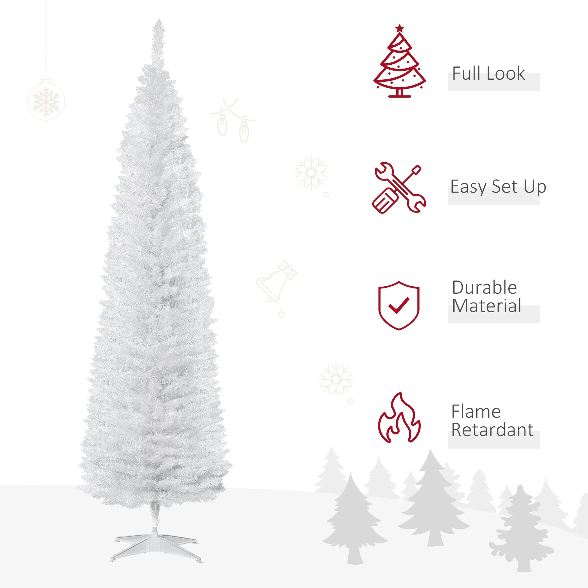 Slim 6FT/7FT Pencil Christmas Tree, Space-Saving Unlit Artificial Xmas Tree with Realistic Branches