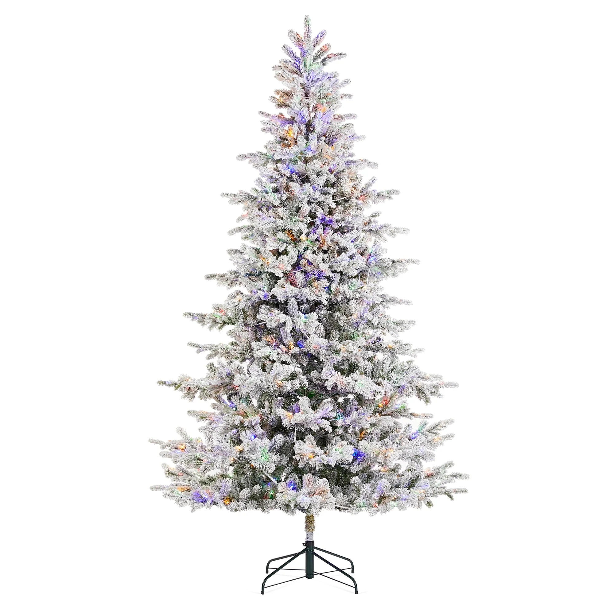 Glitzhome 7.5ft/9ft Pre-Lit Flocked Full Fir Artificial Christmas Trees with Foot Pedal