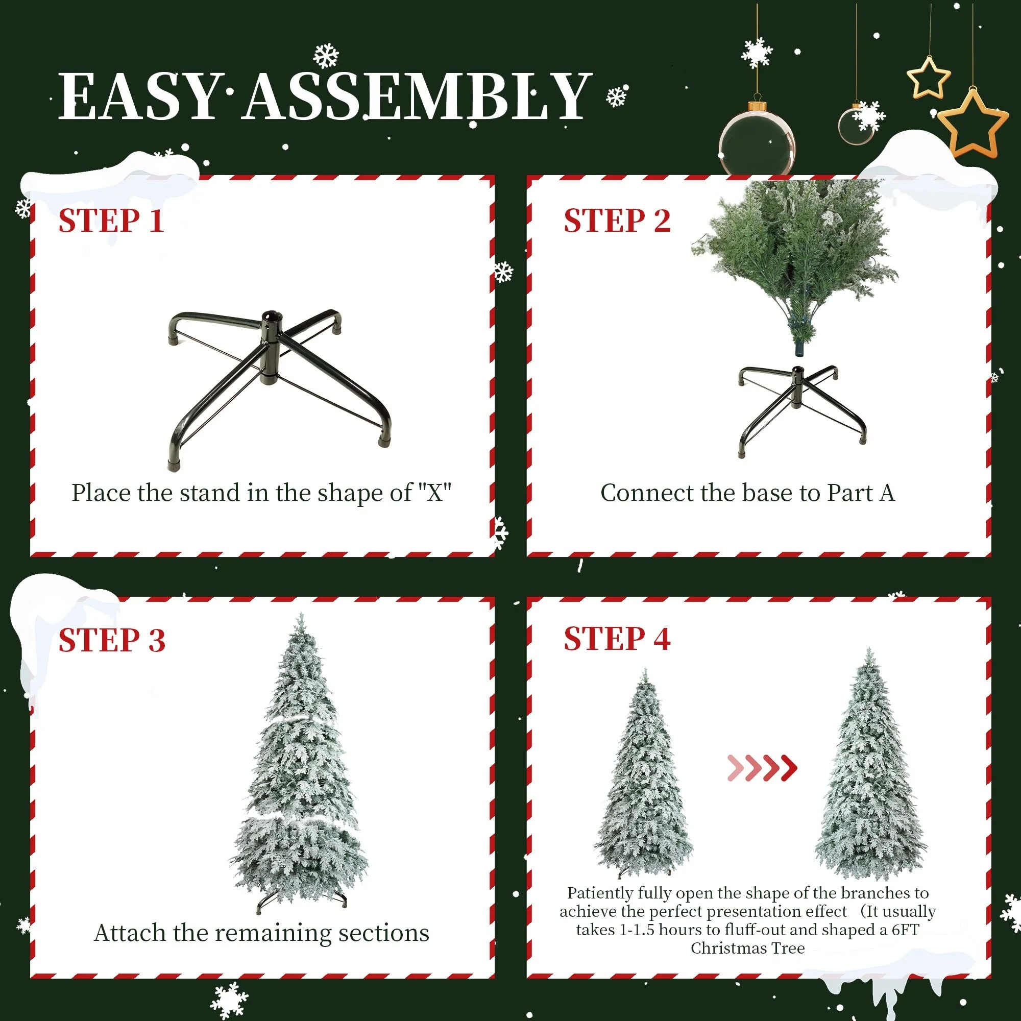 Pre-Lit 7.5ft Artificial Christmas Tree with 400 Warm White LED Lights and 1200 Branch Tips for a Lush Holiday Look