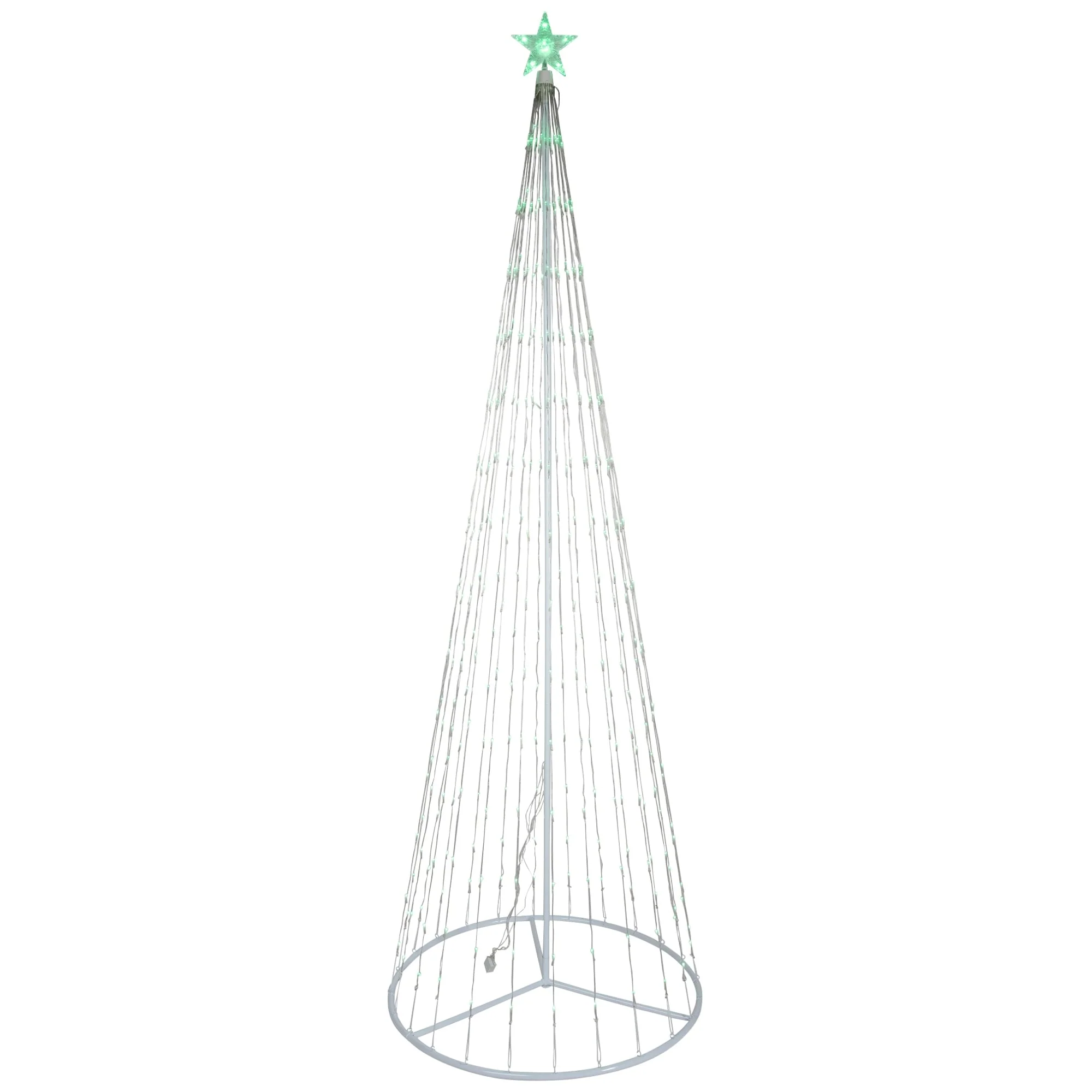 Lighted LED Multi-Function Outdoor Christmas Cone Tree - 9' - Green Lights - White