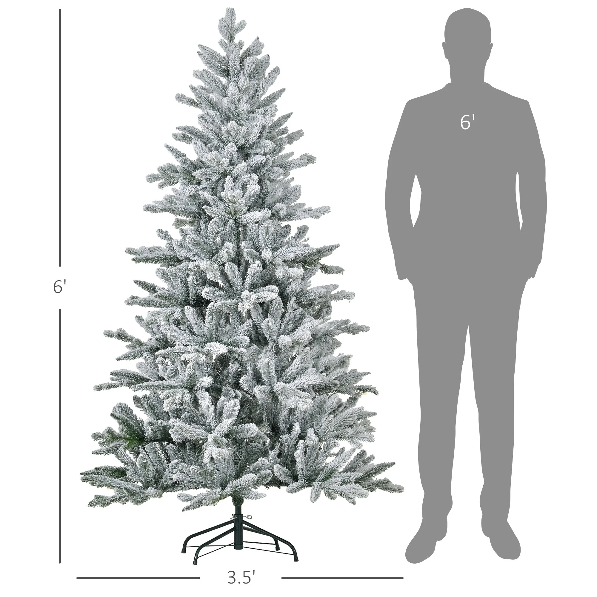 6ft Snowy Artificial Christmas Tree with 994 Tips and Hinged Design, Realistic Snow Flocked Xmas Tree, Metal Stand Included