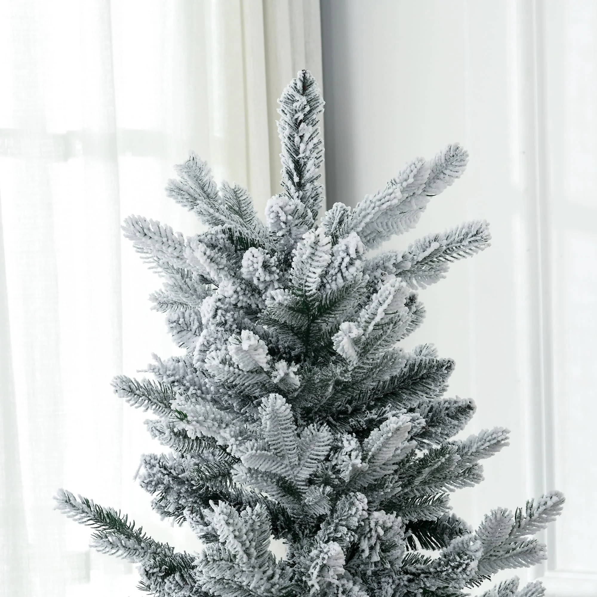 Unlit 6ft Snow-Flocked Pencil Artificial Christmas Tree with Auto-Open Design, Ideal Holiday Decoration