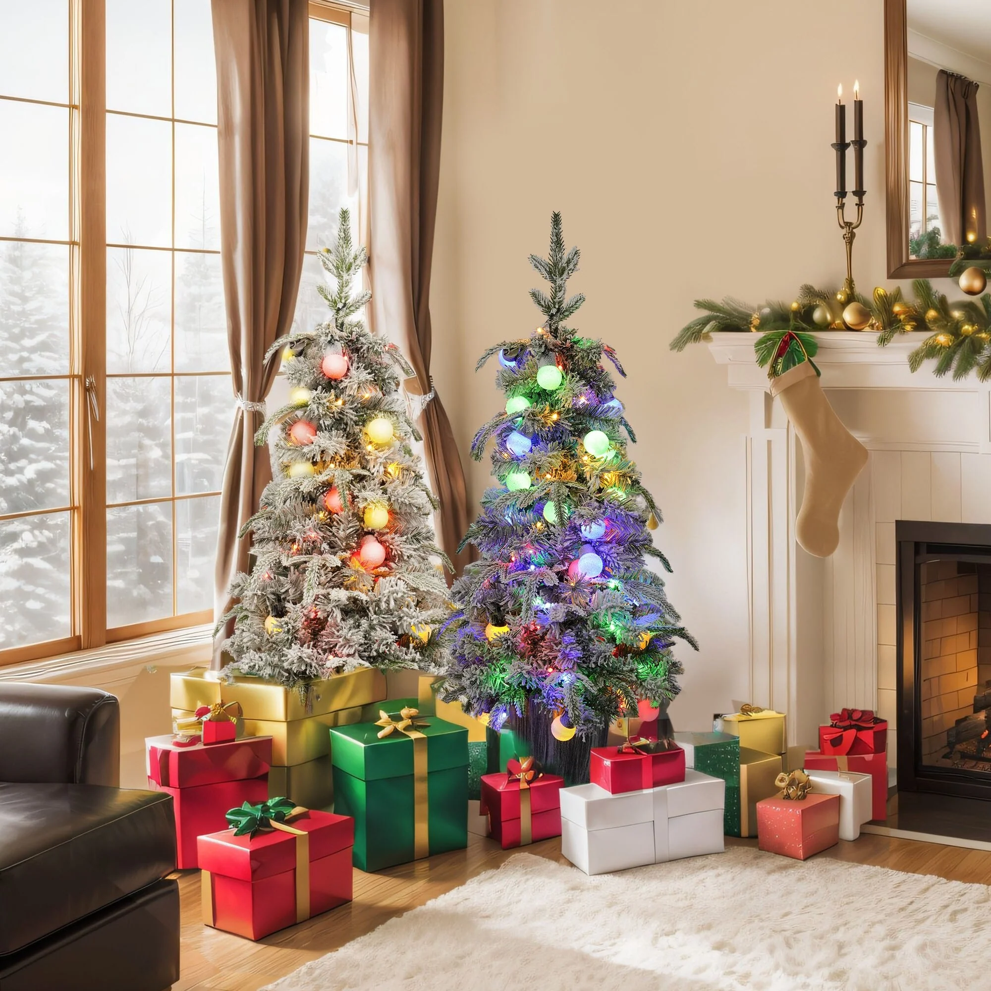 Set of 2 Lighted 3ft Candy Christmas Trees with Warm White LED Lights