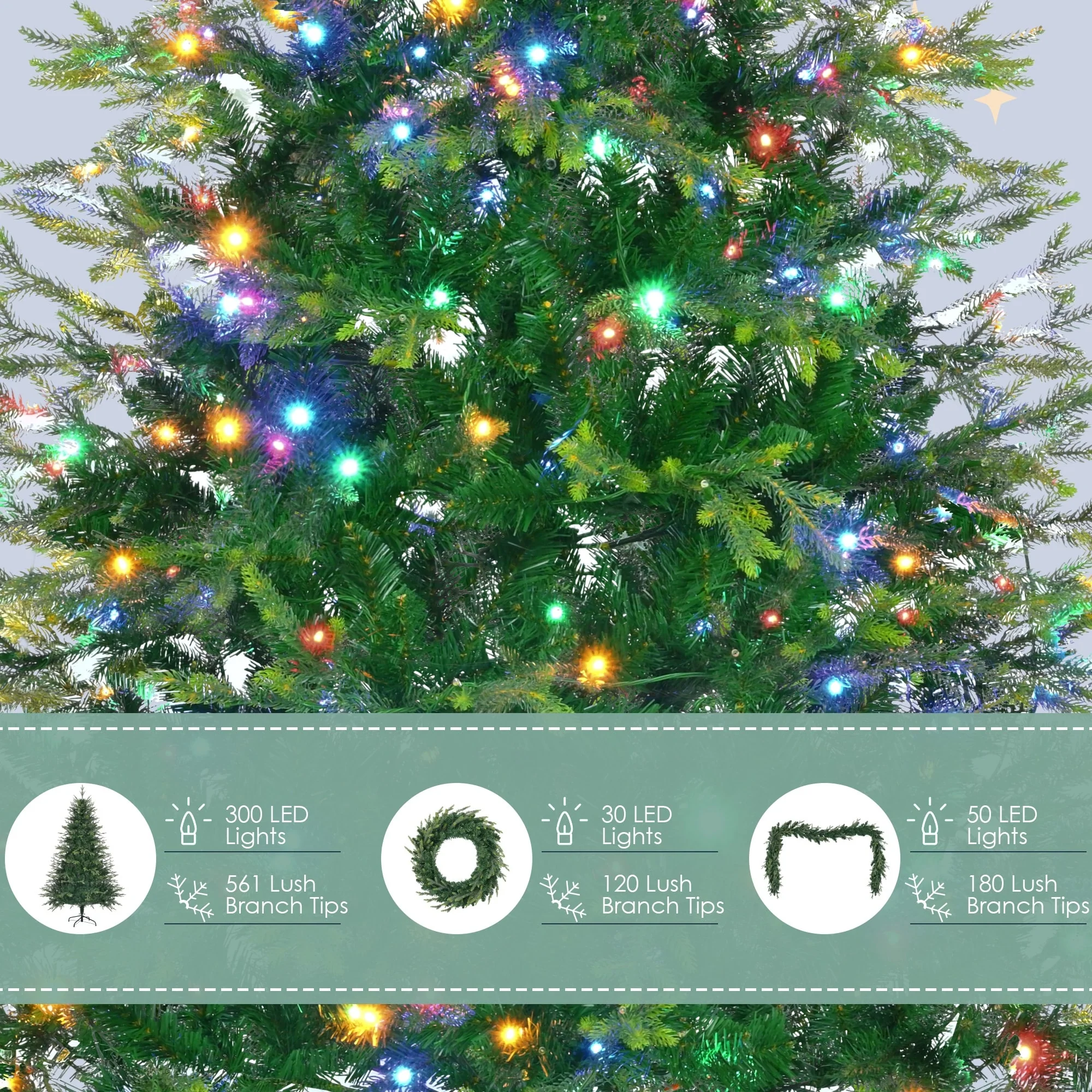 Pre-Lit Aspen Fir Xmas Tree Set - 6FT Artificial Tree with 9FT Garland & 20