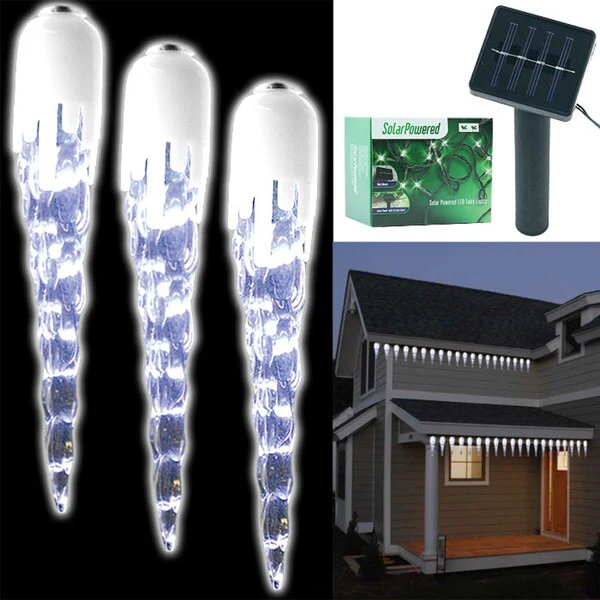 Set of 20 LED Solar Powered Icicle Christmas Lights