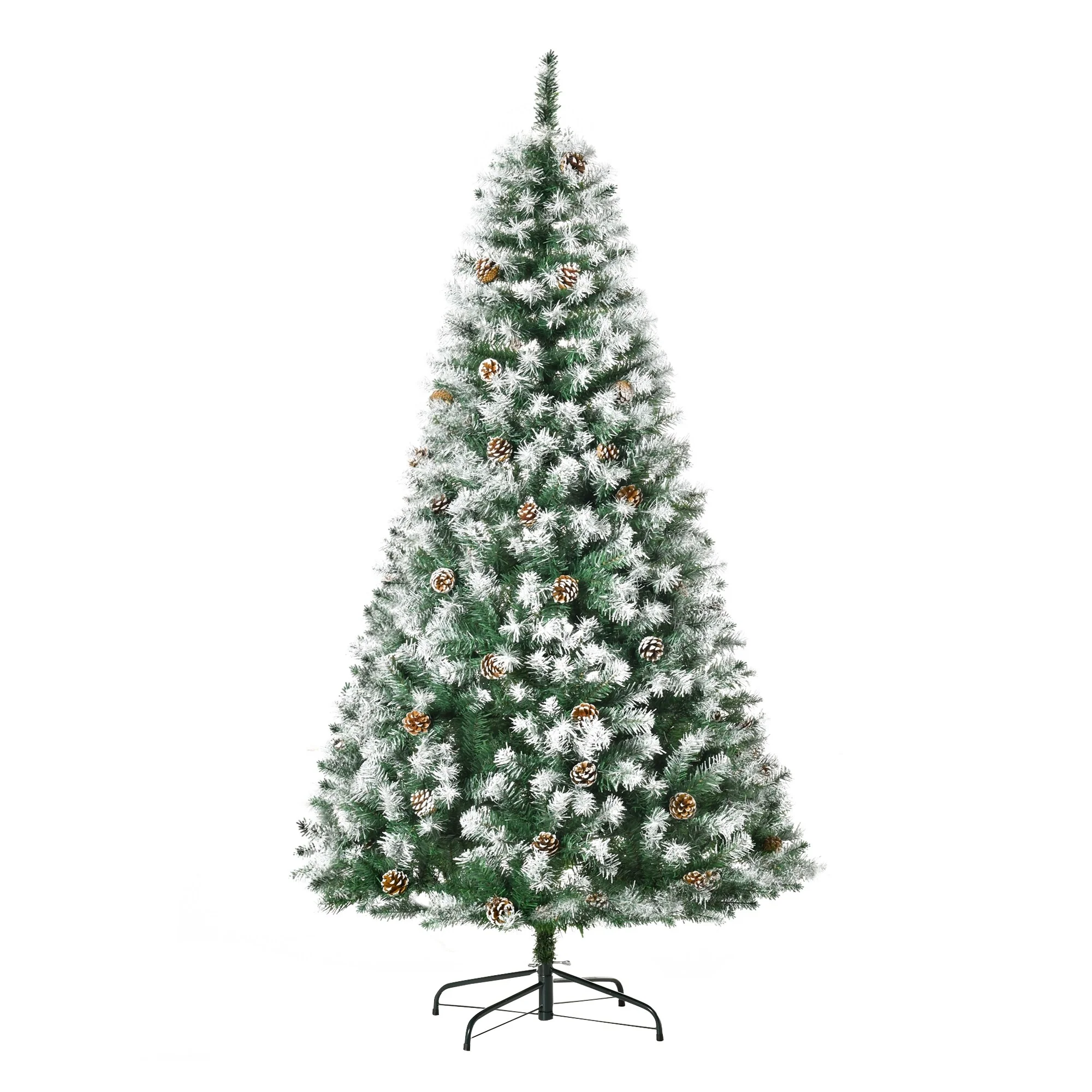 6ft Unlit Snow-Dusted Artificial Fir Christmas Tree with Pine Cones and 800 Branch Tips, Easy Setup & Storage