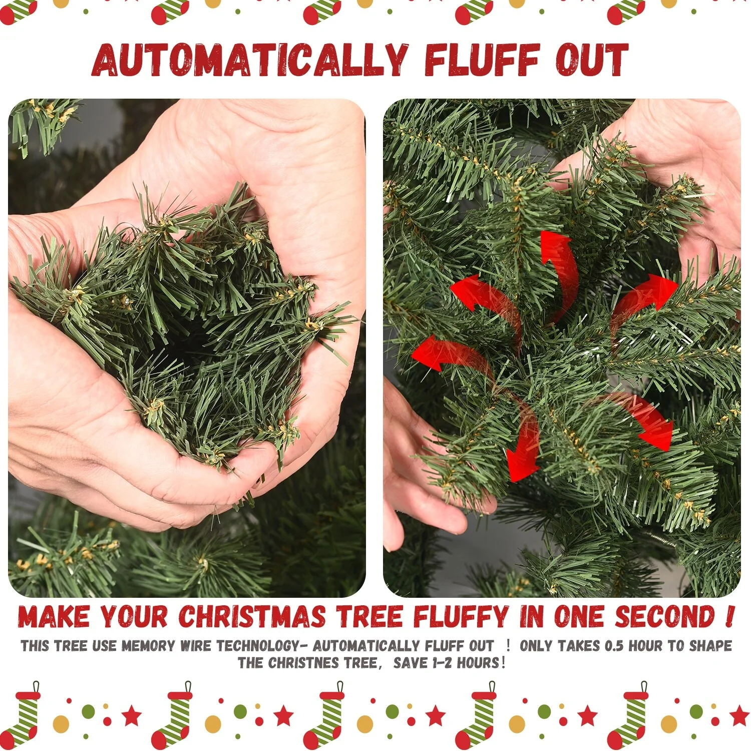 8FT Unlit Christmas Tree with 2535 Realistic Branch Tips, Hinged Design and Foldable Metal Base for Easy Storage