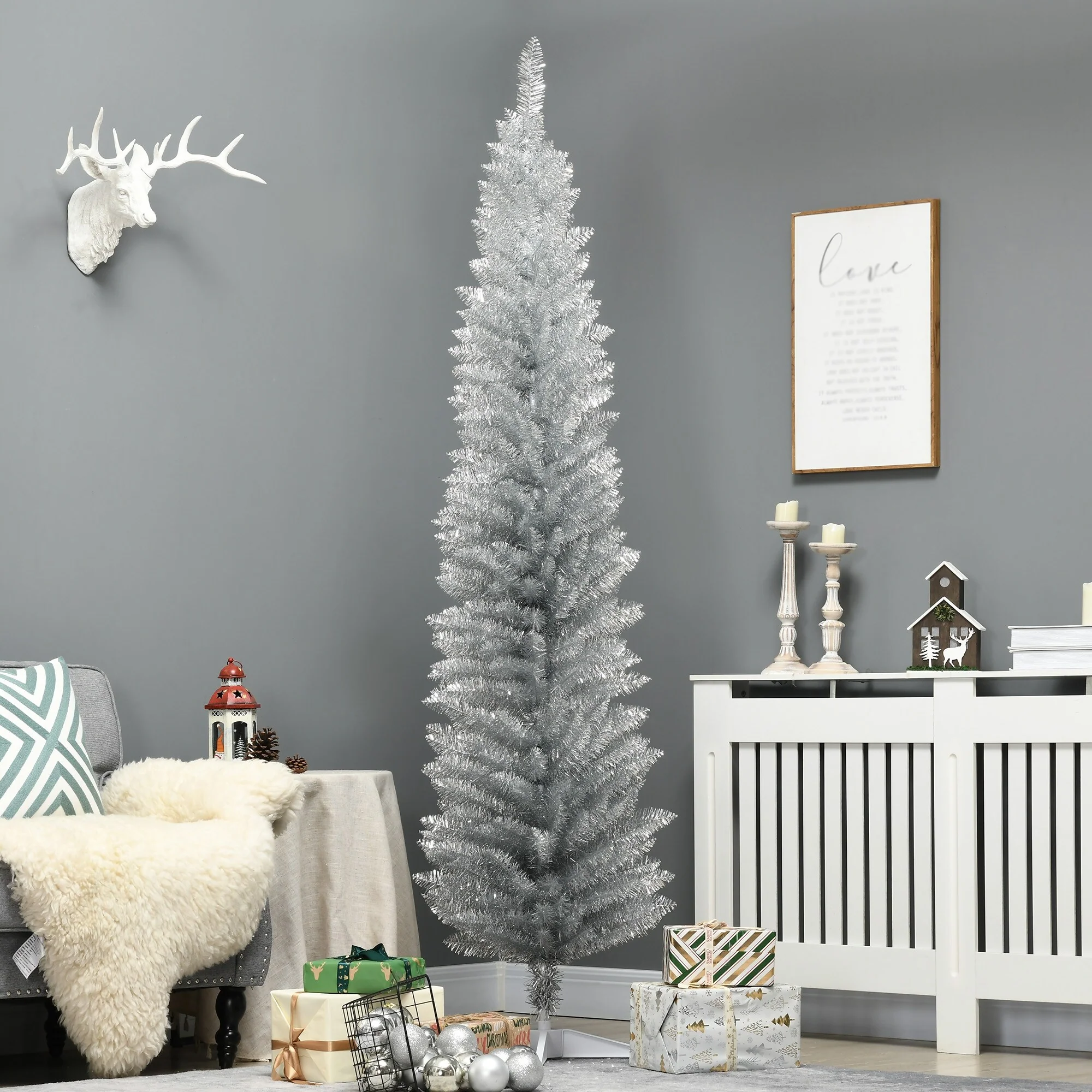 6ft 7ft Artificial Pencil Christmas Tree Compact Slim Design Perfect for Apartments and Small Rooms