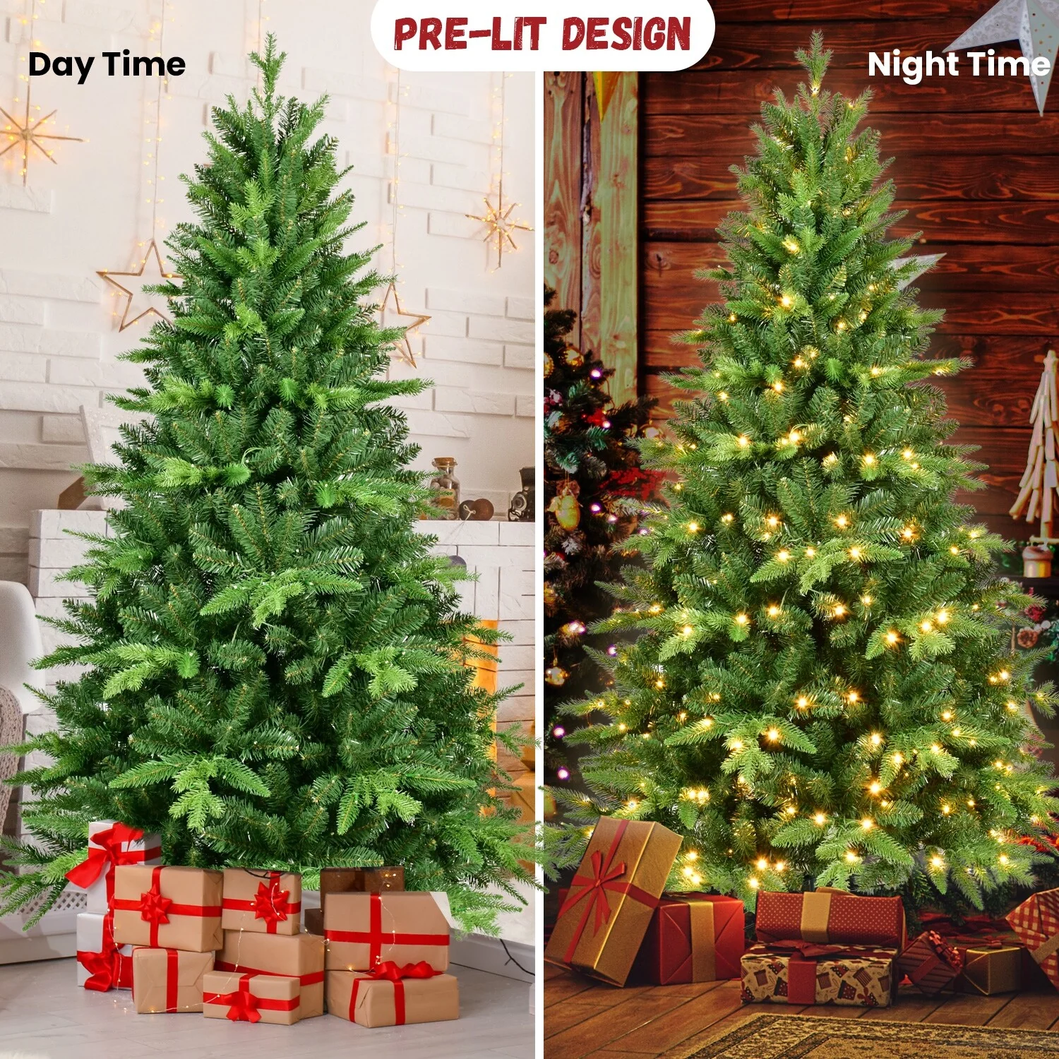 7FT Artificial Christmas Tree with 450 LED Lights, 1692 Branch Tips and Strong Metal Stand, for Home, Party, Holiday Decor