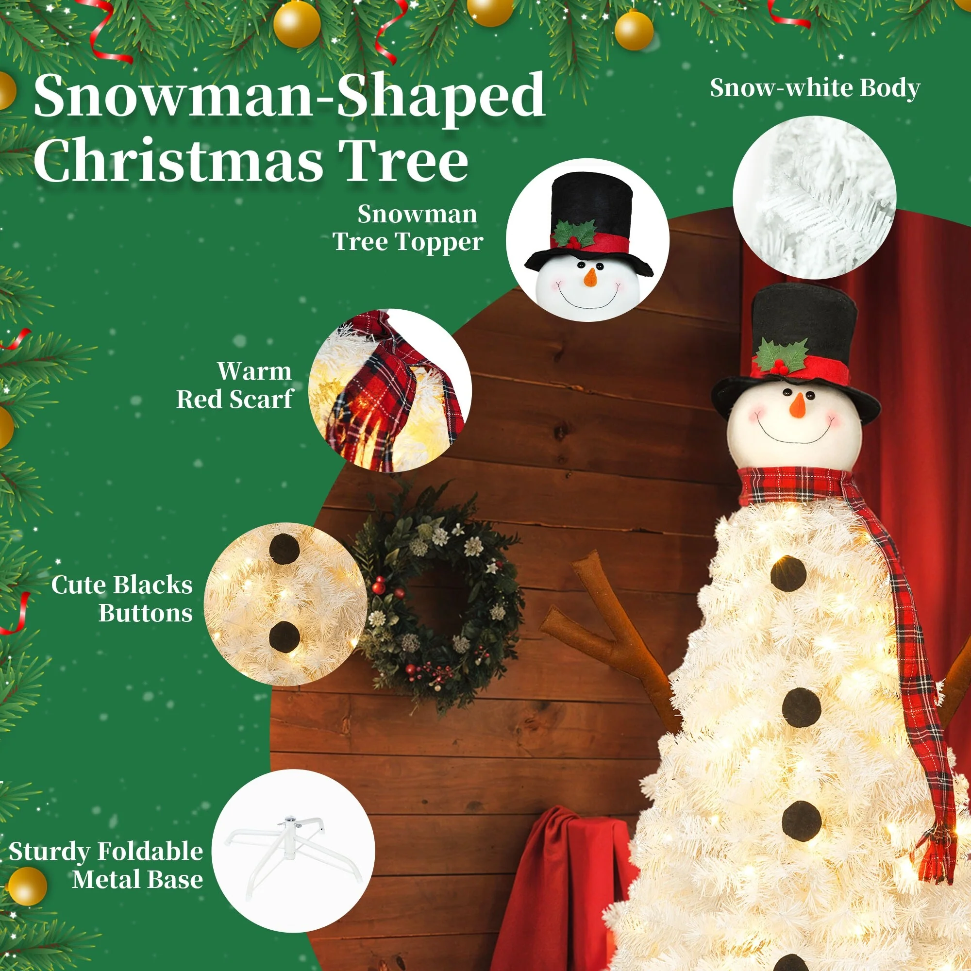 4ft Pre-lit Snowman Christmas Tree with Warm White LED Lights and 380 Tips