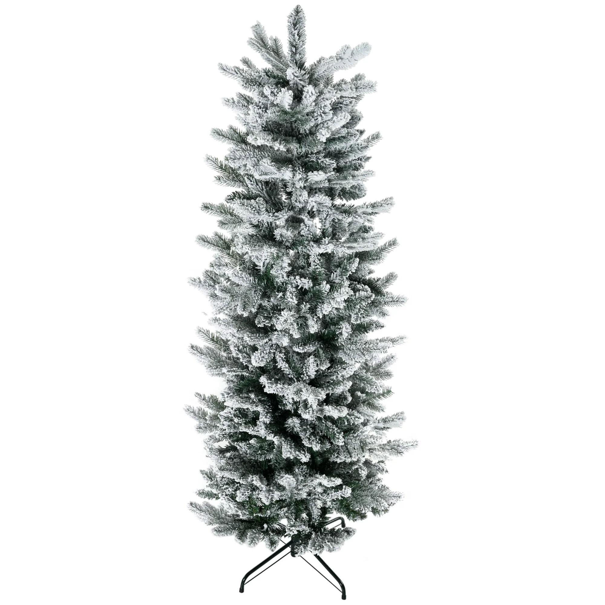 Unlit 6ft Snow-Flocked Pencil Artificial Christmas Tree with Auto-Open Design, Ideal Holiday Decoration