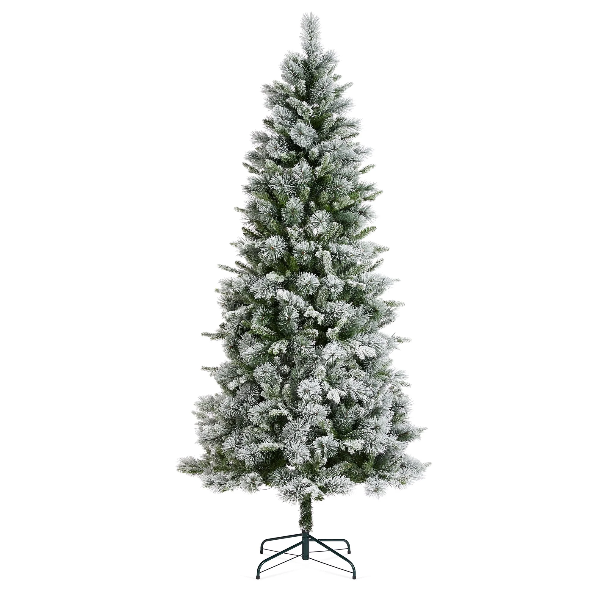 Glitzhome 7.5ft/9ft/11ft Pre-Lit Flocked Slim Pine Artificial Christmas Tree w/ Foot Pedal & Remote Control