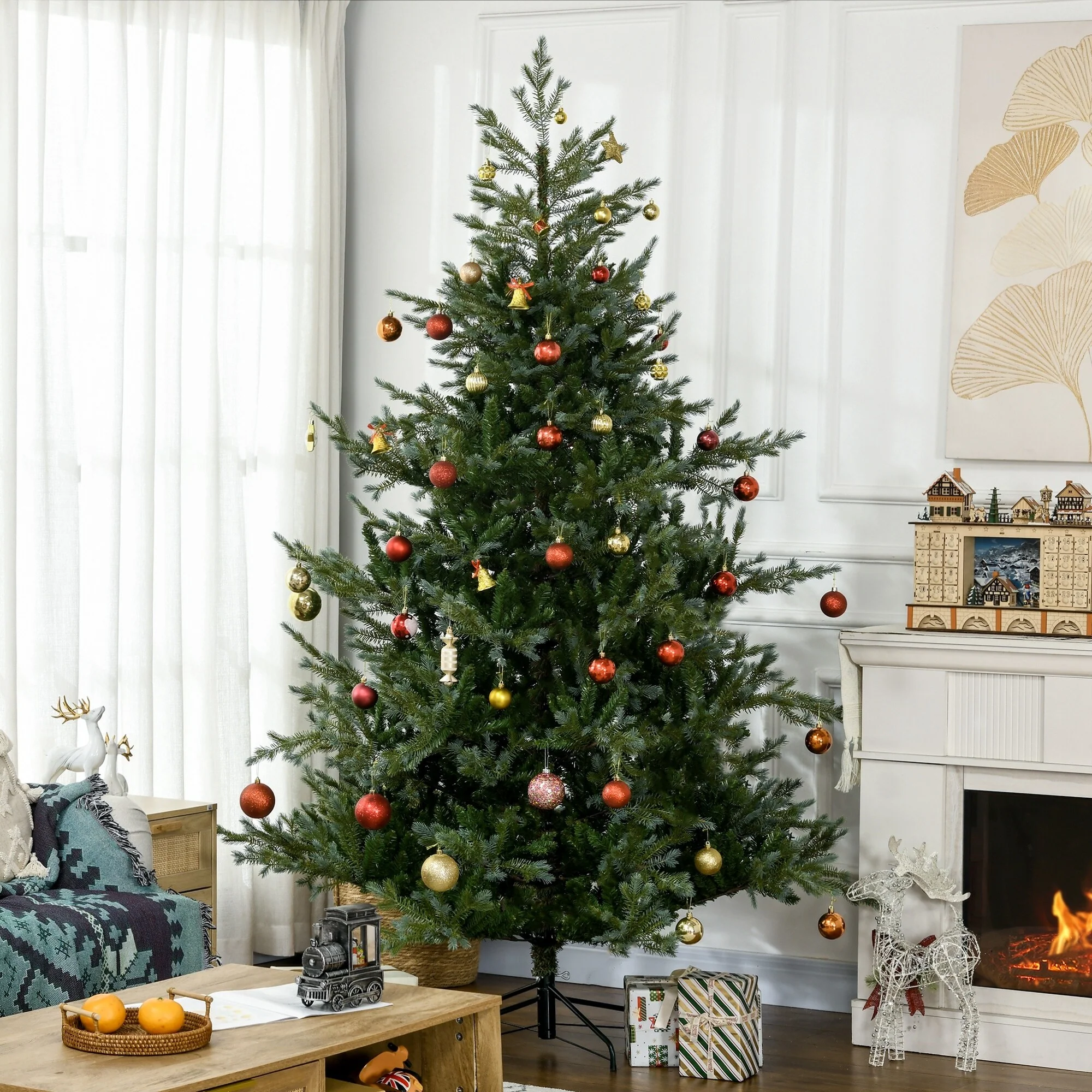 7.5ft Artificial Wide Christmas Tree, Unlit Holiday Décor with Auto-Open Design, 1288 Branches & Steel Base
