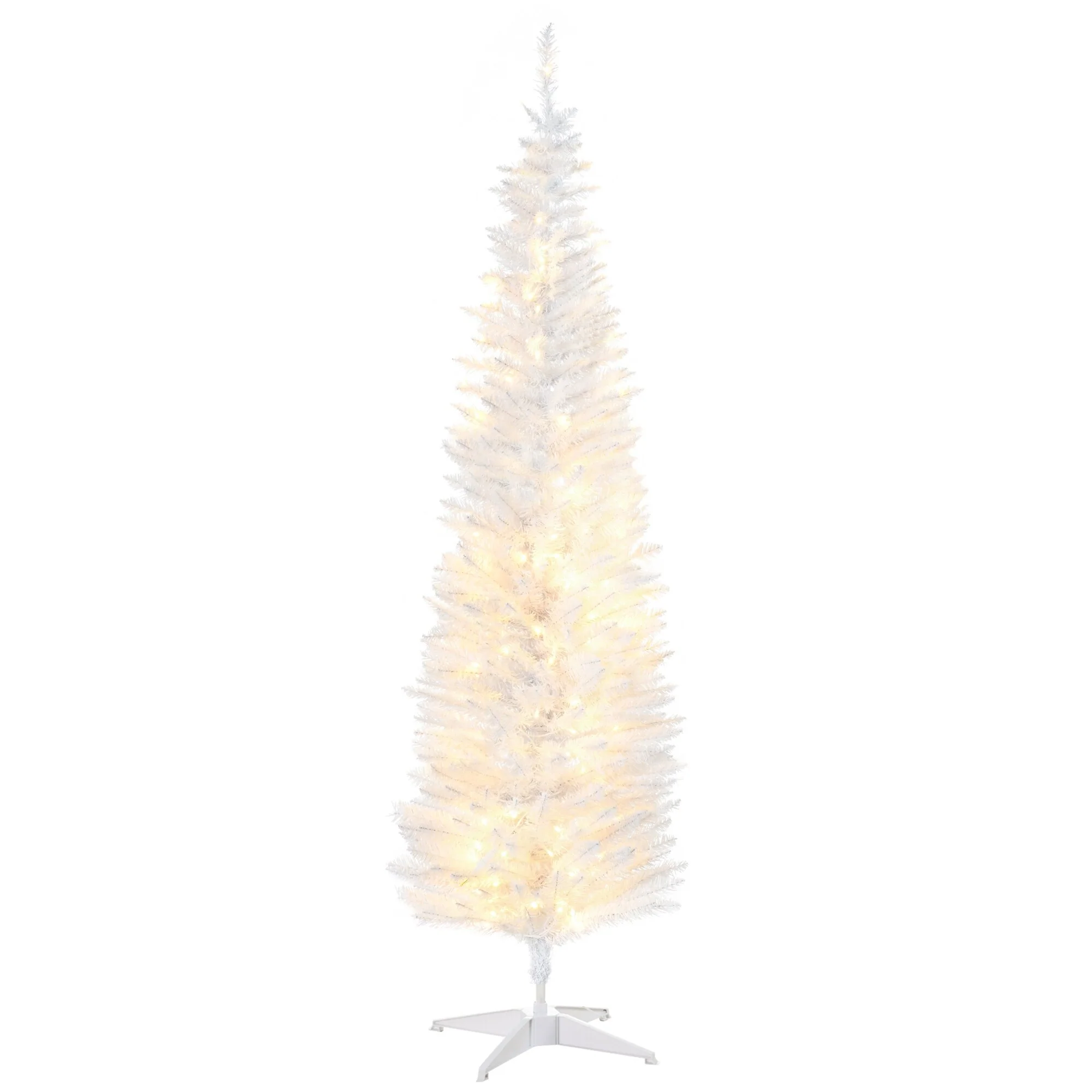 Tall Slim Pre-Lit Noble Fir Christmas Tree with Realistic Branches, Warm White LEDs, and Tips, 5ft or 6ft