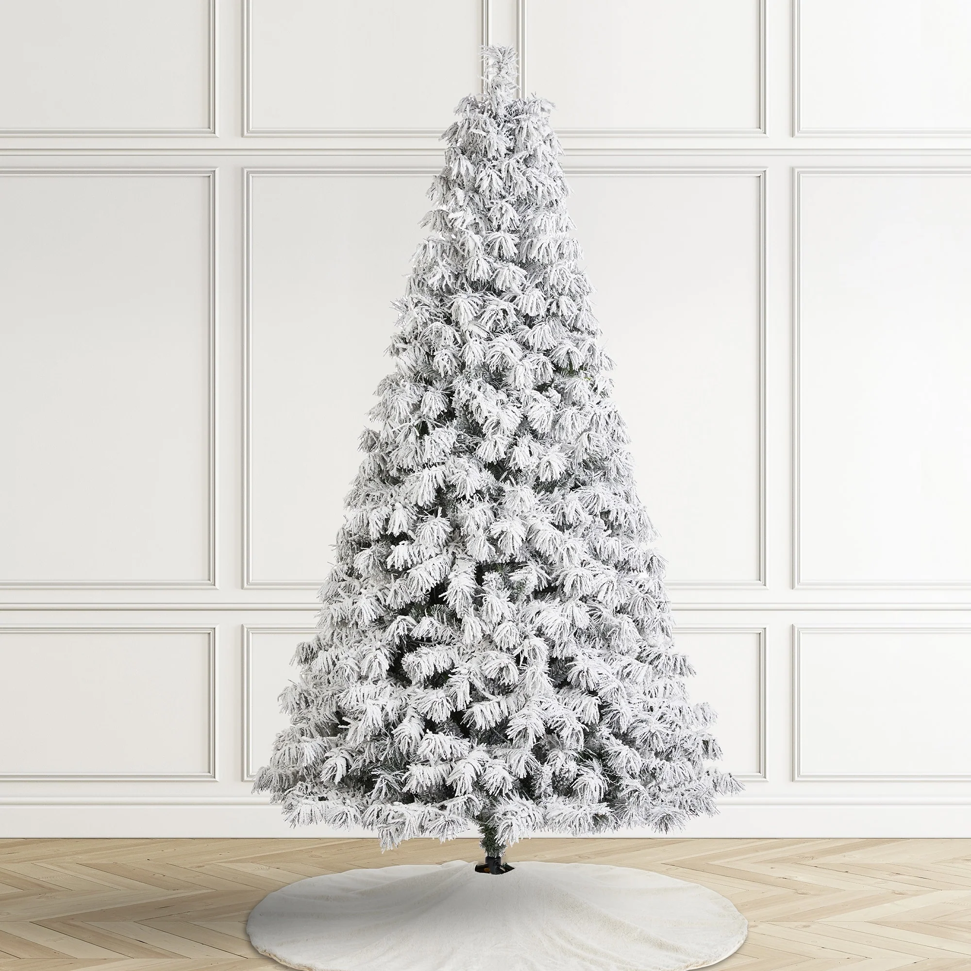Glitzhome 7.5ft/9ft Pre-Lit Flocked Full Spruce Artificial Christmas Tree with C3 Lights Foot Switch