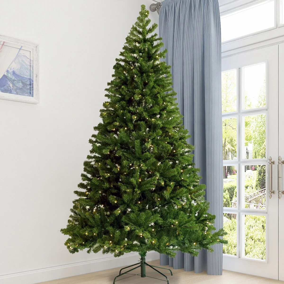 6ft/7.5ft Pre-Lit Hinged Christmas Tree, Full-Bodied with 1000/1420 Tips, PVC Fir and Foldable Metal Stand