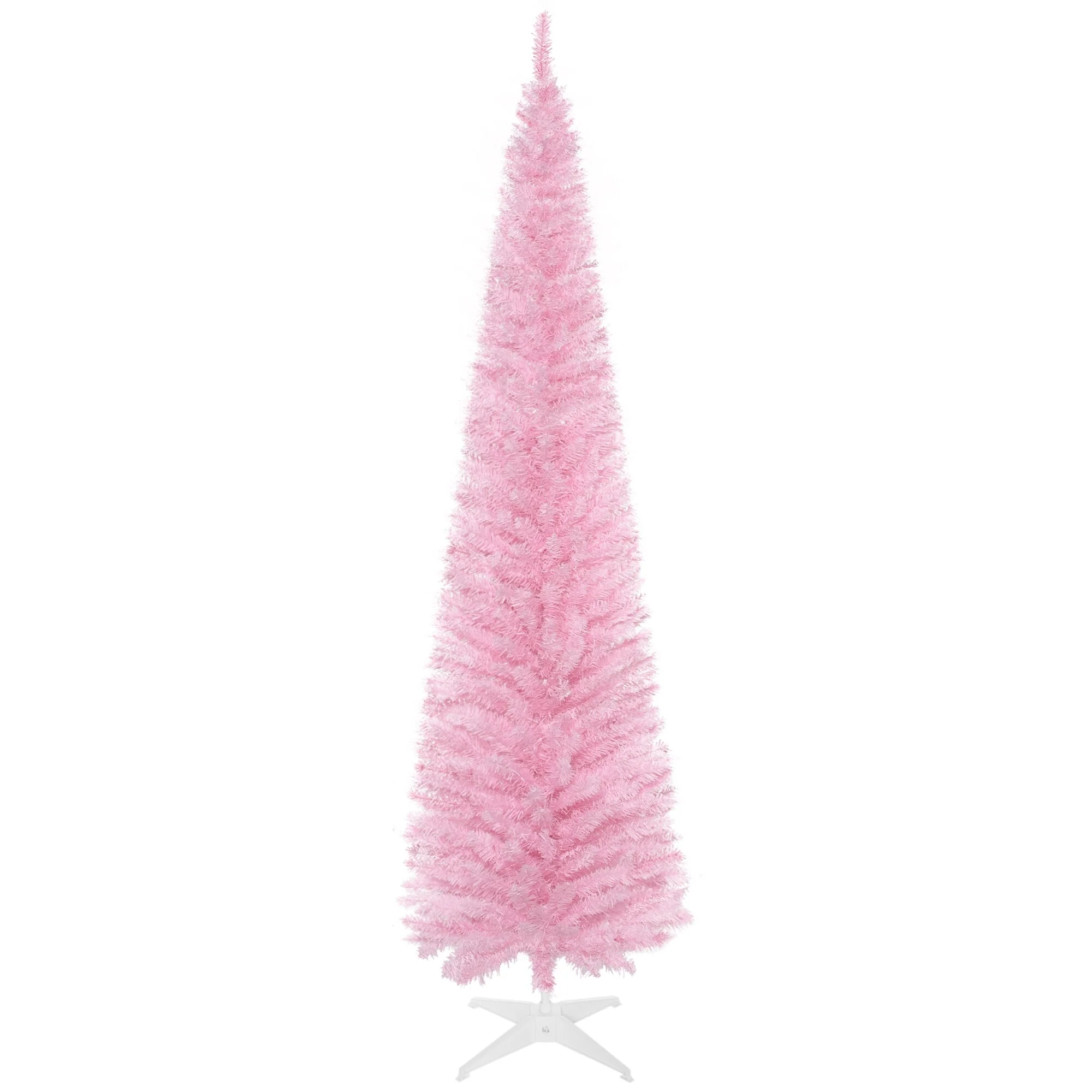 Snow-Flocked 6ft/5ft/7ft Pencil Christmas Tree, Slim Unlit Artificial Tree with Realistic Branches and Plastic Stand