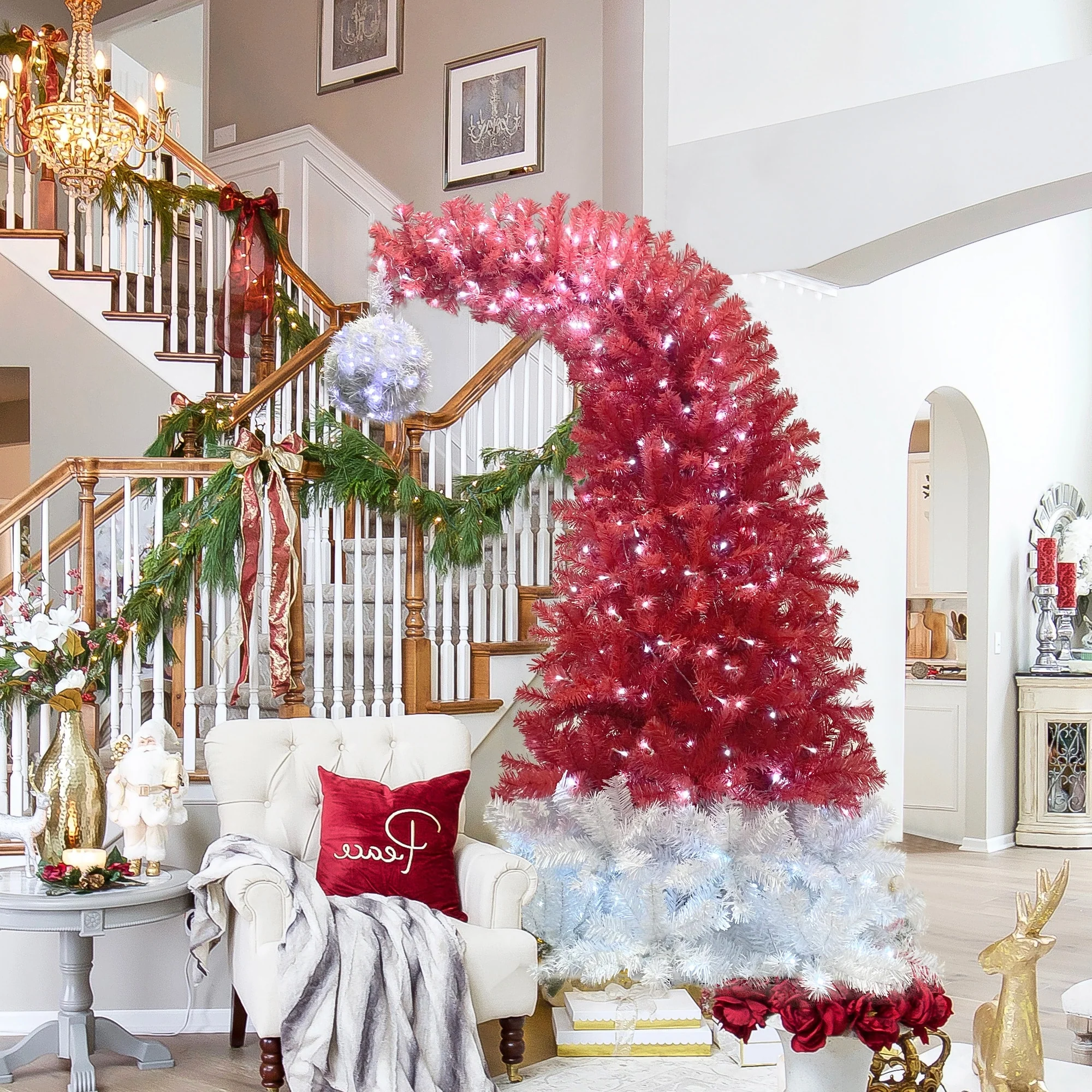 6FT Artificial Fir Christmas Tree in Santa Hat Style, 1250 Branch Tips, 300 LED Lights, Perfect for Festive Decoration