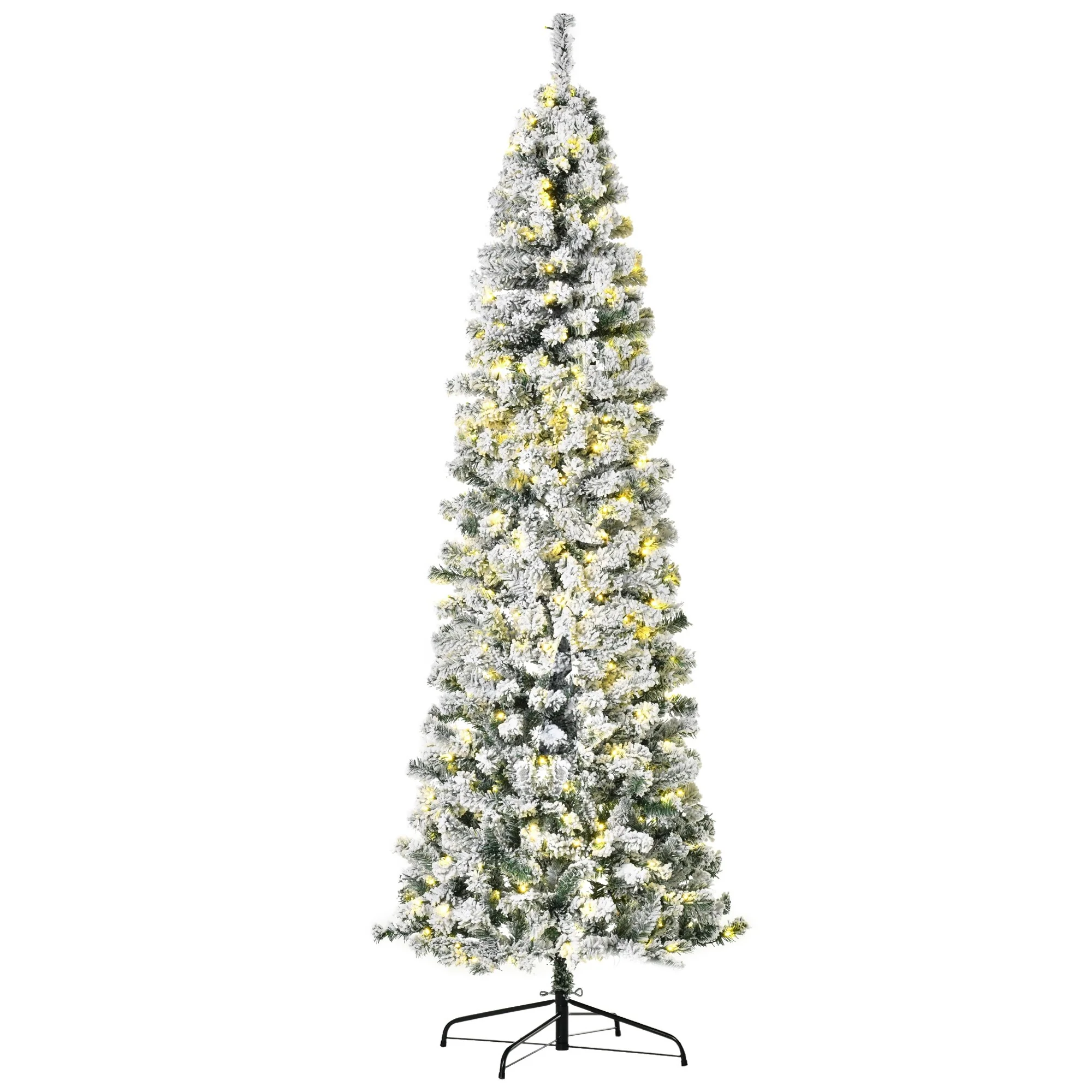 Slim Pre-Lit Snow-Flocked Douglas Fir Christmas Tree with Warm White LED Lights and Tips - 6ft/7.5ft/9ft Options