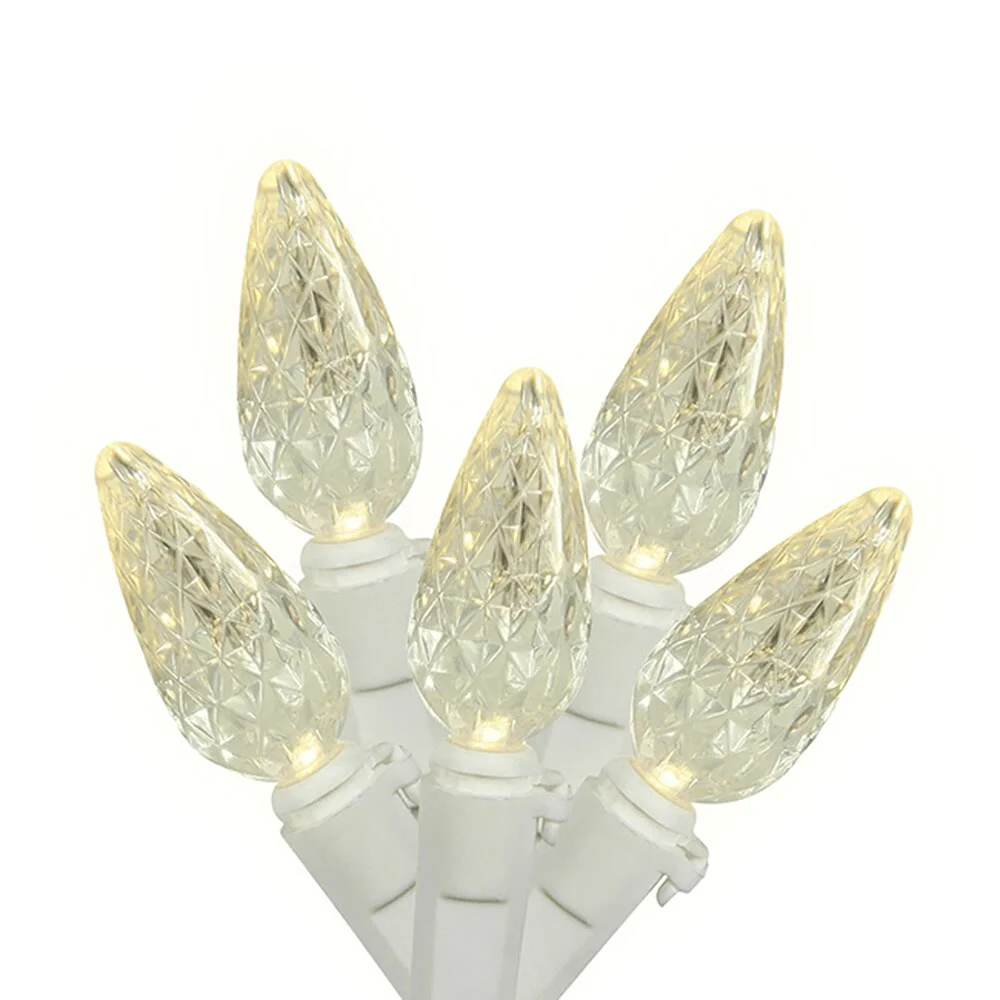 Set of 70 Warm White LED C6 Christmas Lights - White Wire