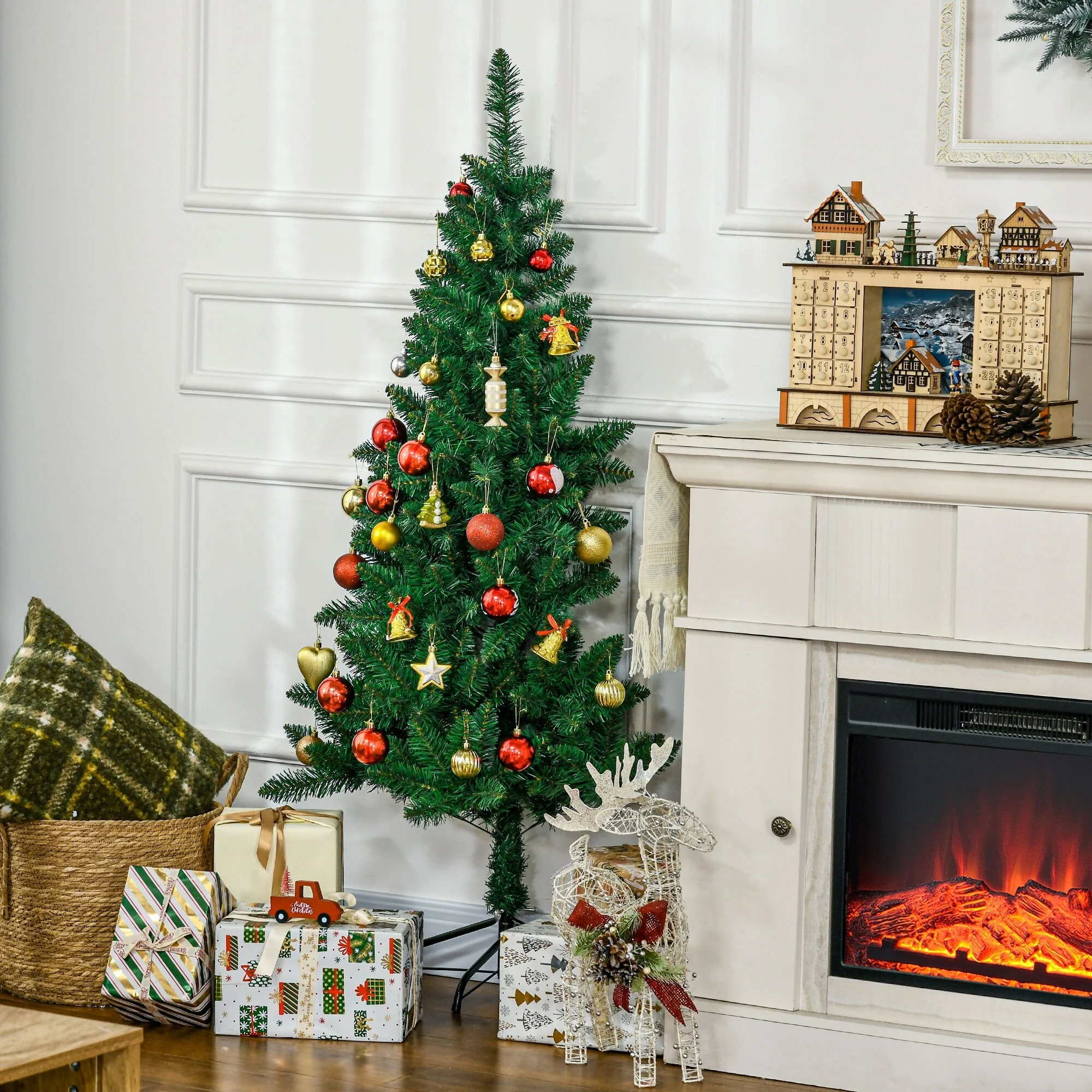 5ft/7ft Half Artificial Christmas Tree Perfect for Apartments and Wall Placement