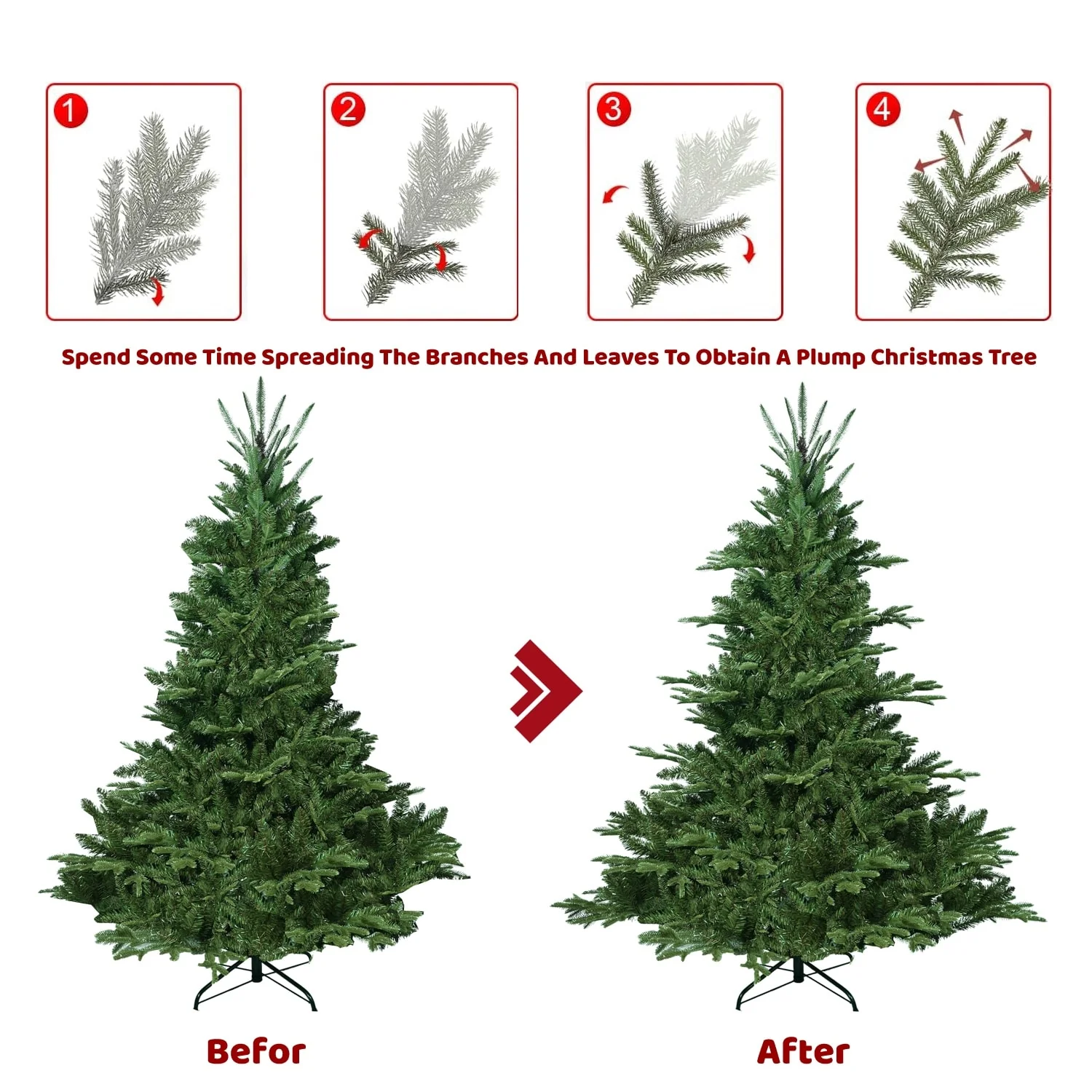 8-9FT Hinged Artificial Christmas Tree with Flame-Retardant PE/PVC, Foldable Stand