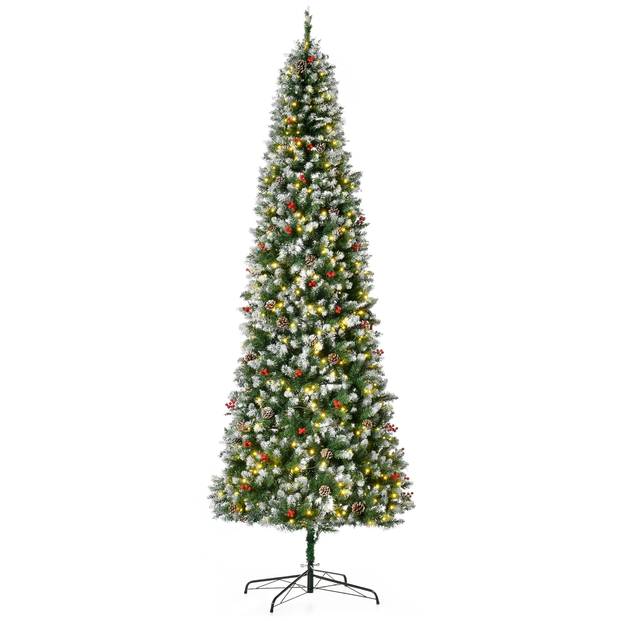Realistic Snow-Flocked Artificial Christmas Tree,Pre-Lit with LED Lights,Pine Cones & Red Berries,Available in 6ft, 7.5ft & 9ft