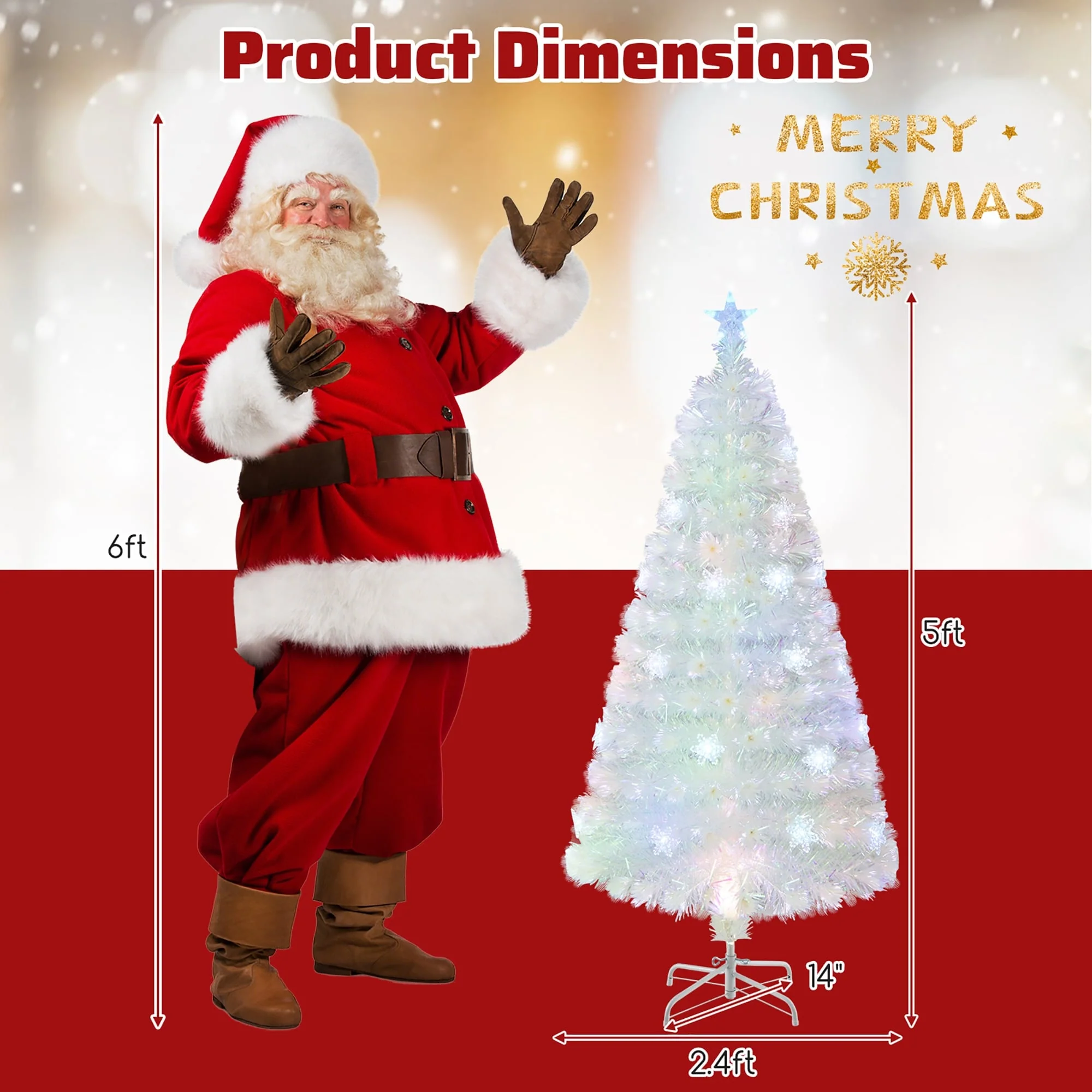 Gymax 5/6/7 FT Pre-Lit Fiber Optic Christmas Tree White Artificial