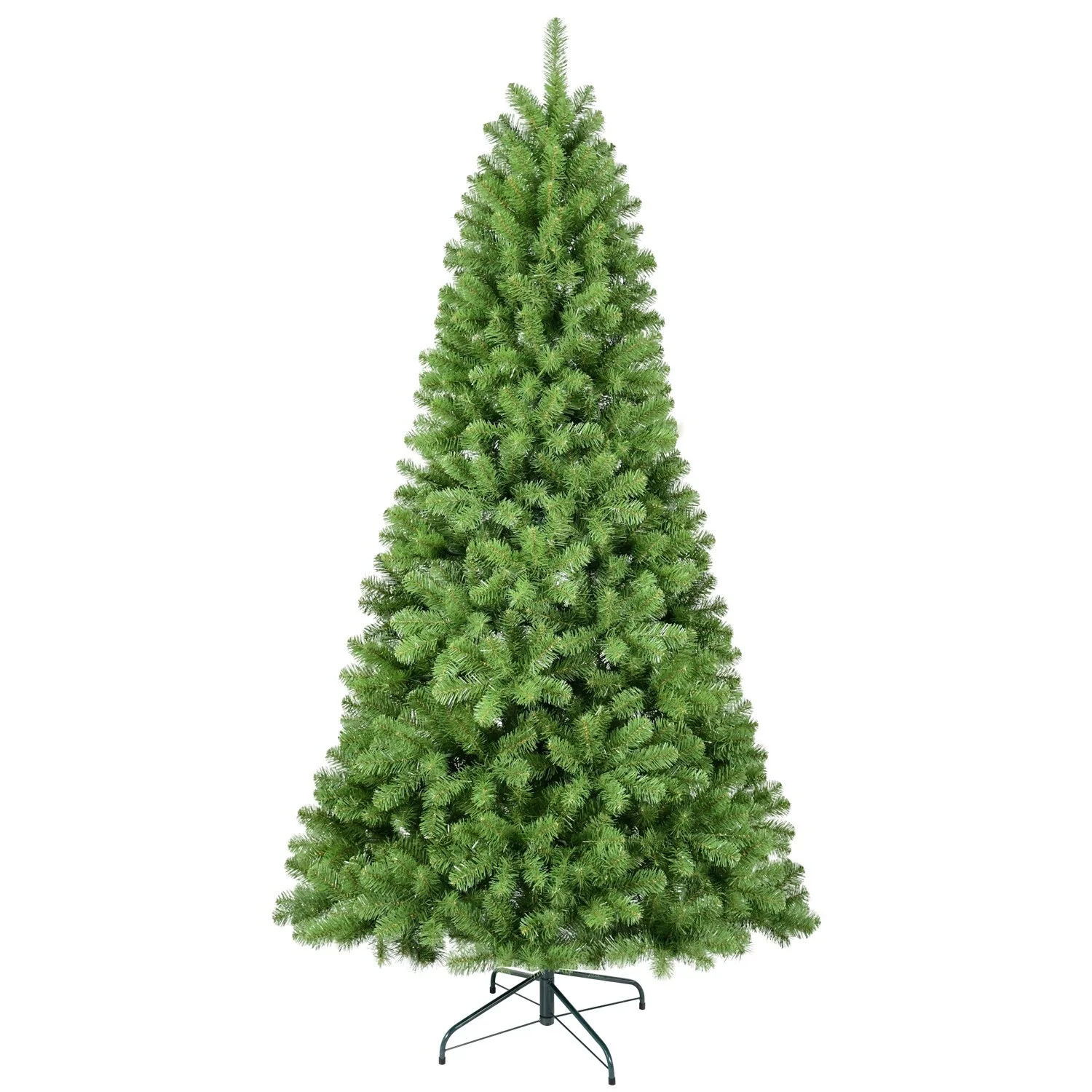 Green PVC Christmas Tree with Automatic Fluffing Memory Wire Tips, Easy Hinged Design, and Sturdy Metal Stand