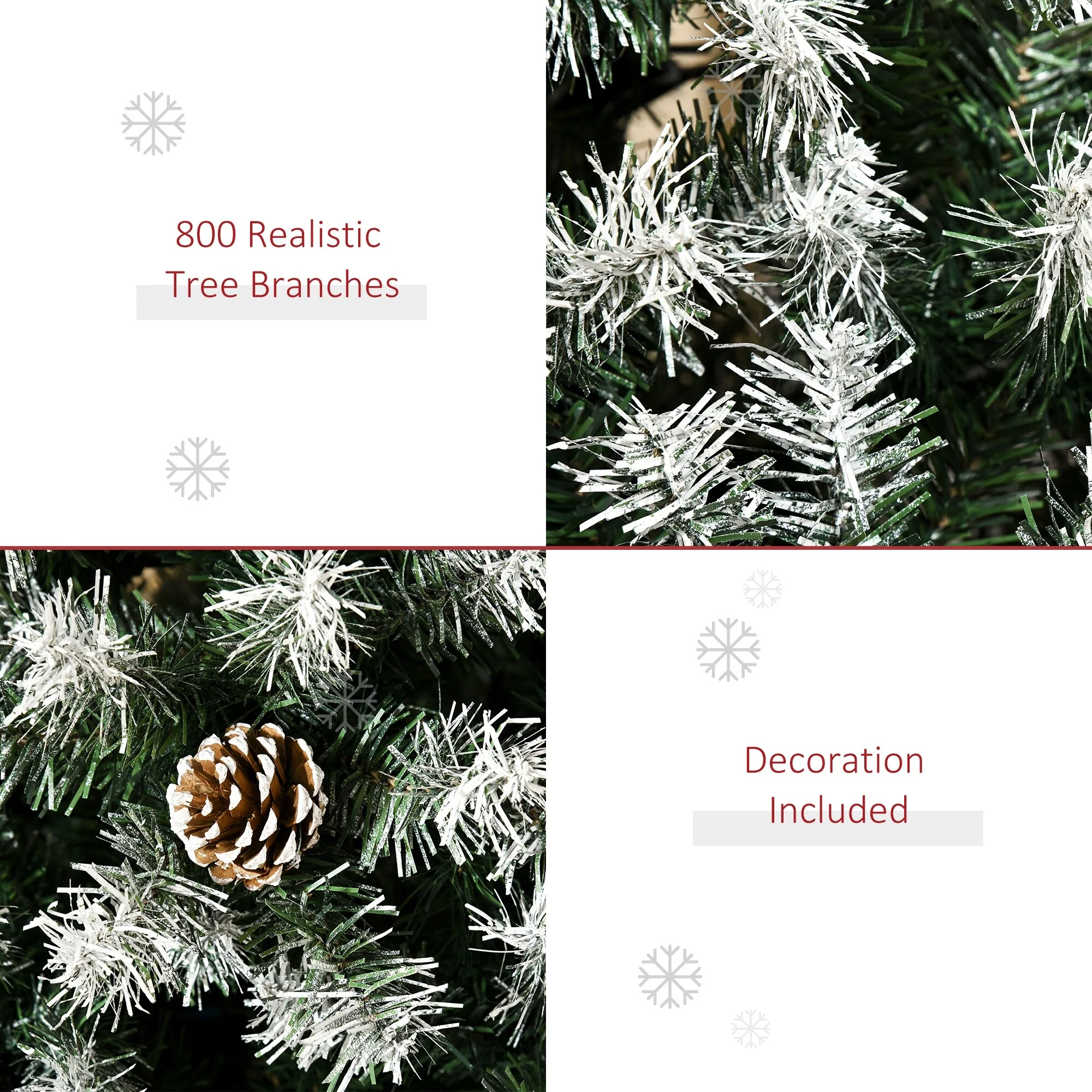 6ft Unlit Snow-Dusted Artificial Fir Christmas Tree with Pine Cones and 800 Branch Tips, Easy Setup & Storage