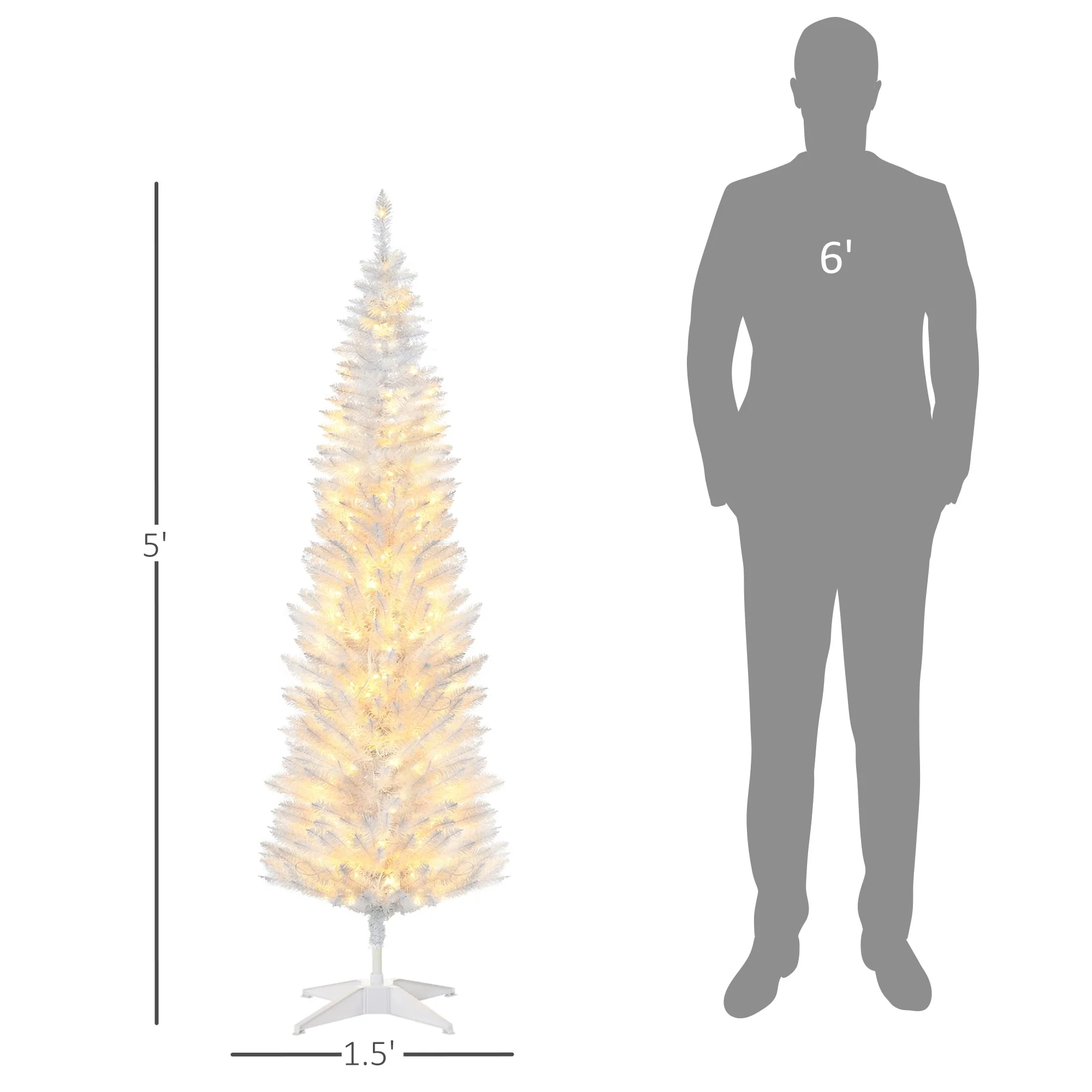 Tall Slim Pre-Lit Noble Fir Christmas Tree with Realistic Branches, Warm White LEDs, and Tips, 5ft or 6ft