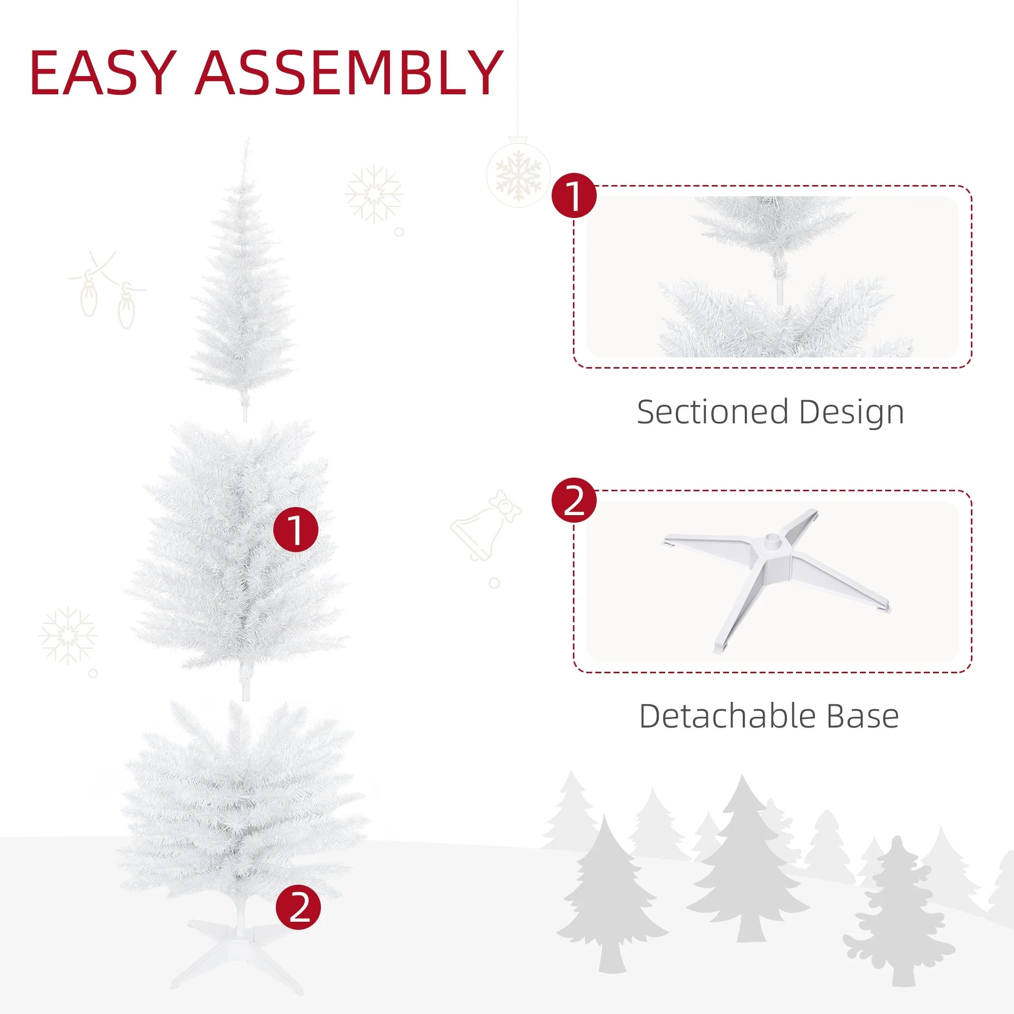 Slim 6FT/7FT Pencil Christmas Tree, Space-Saving Unlit Artificial Xmas Tree with Realistic Branches