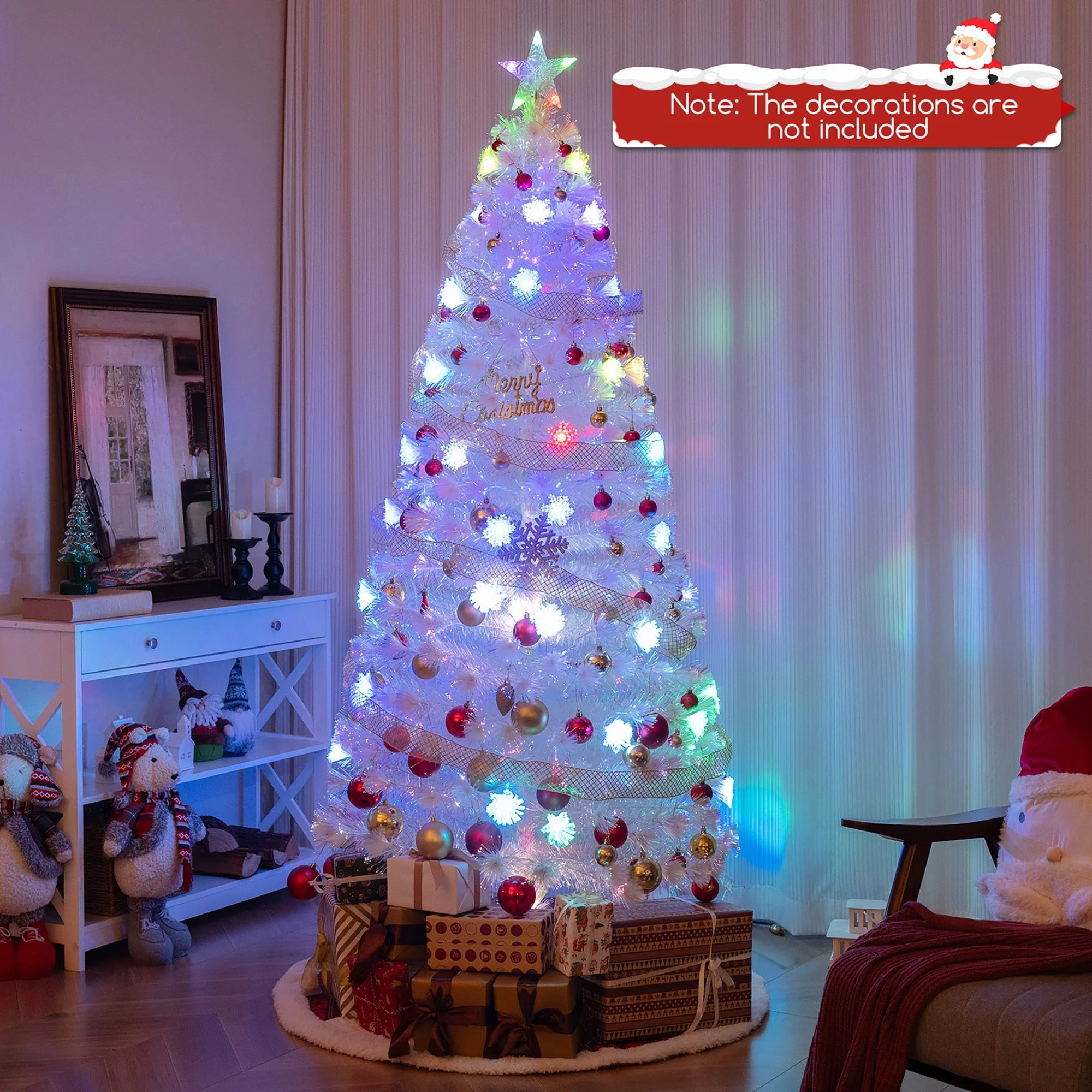 Gymax 5/6/7 FT Pre-Lit Fiber Optic Christmas Tree White Artificial