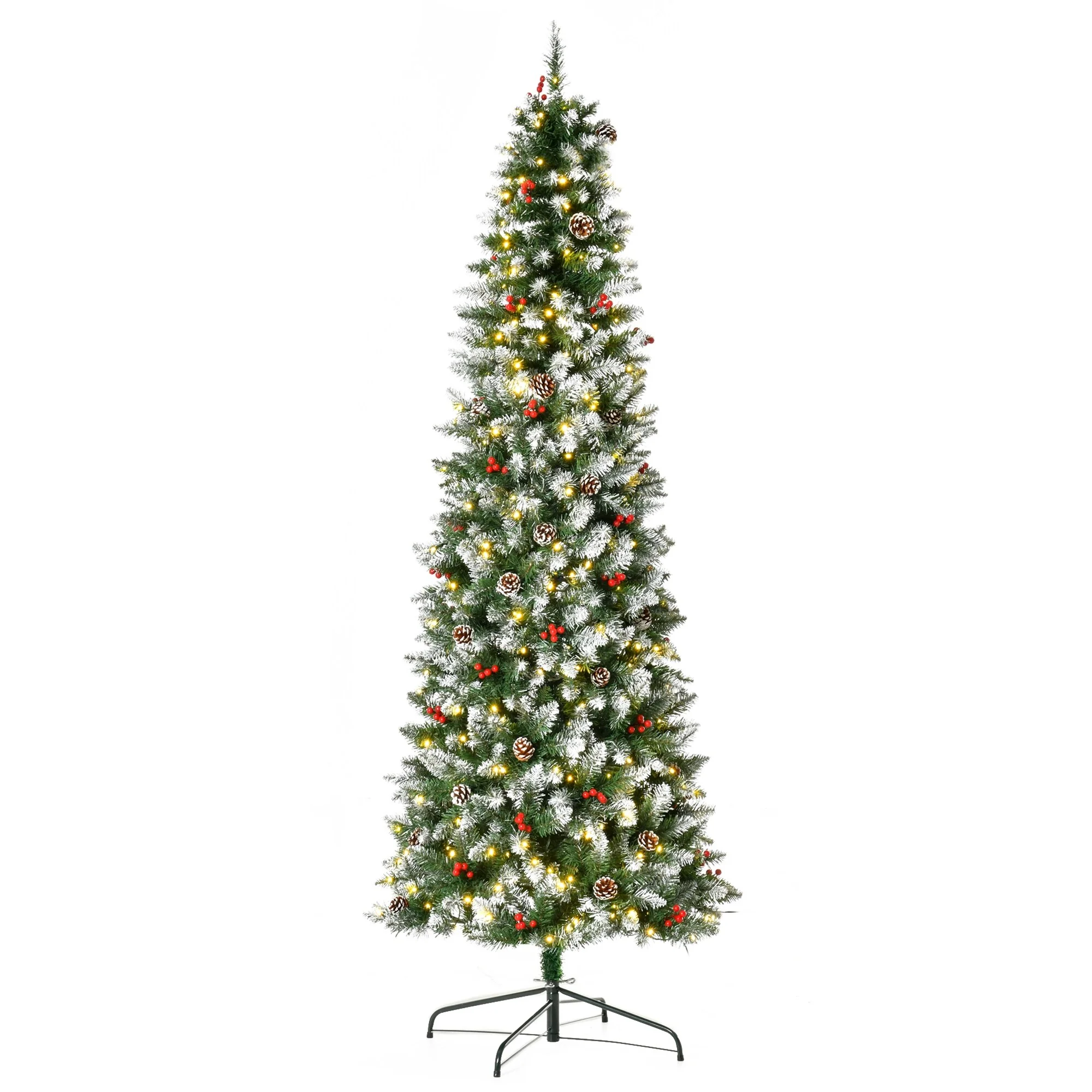 Realistic Snow-Flocked Artificial Christmas Tree,Pre-Lit with LED Lights,Pine Cones & Red Berries,Available in 6ft, 7.5ft & 9ft