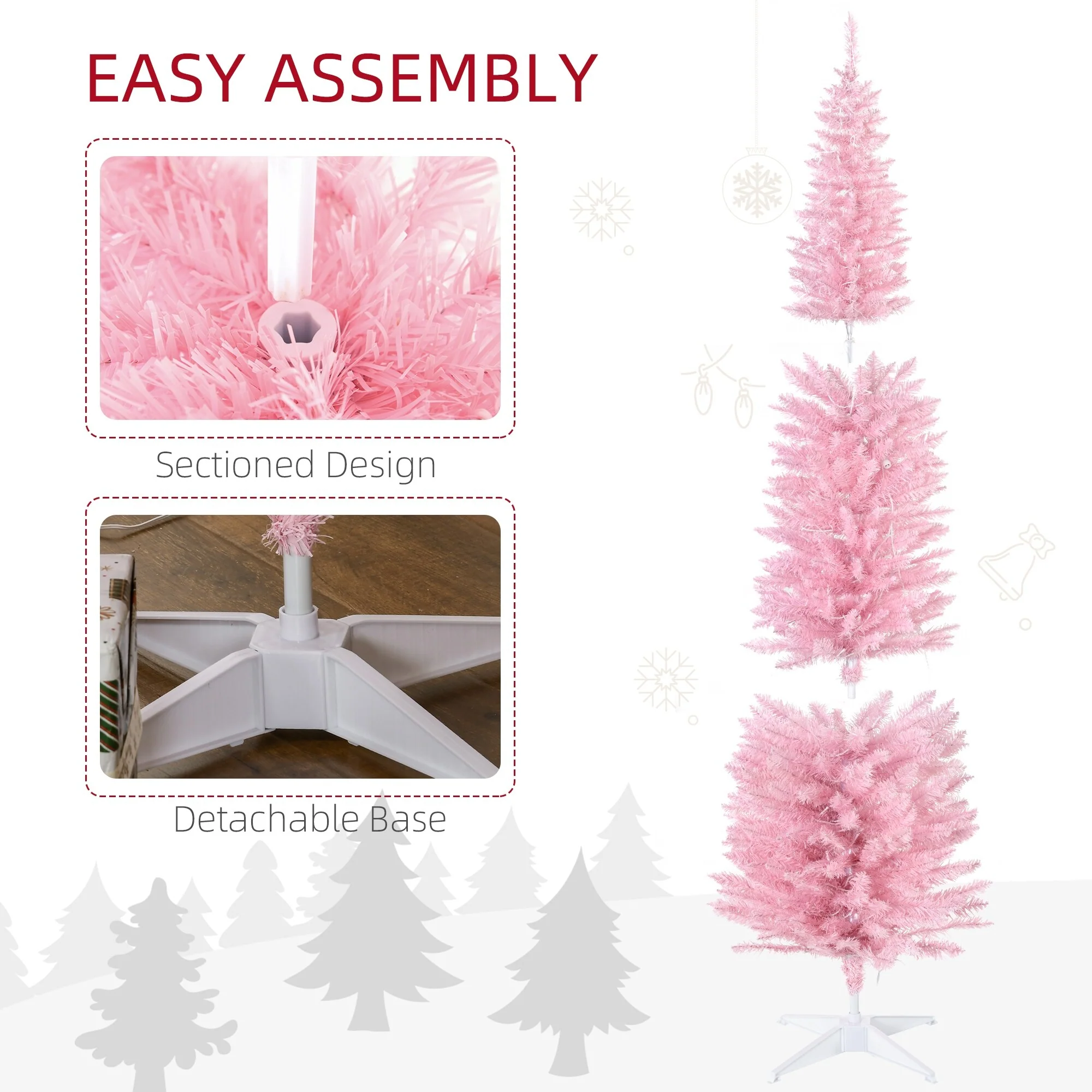 7ft Artificial Slim Noble Fir Christmas Tree Pre-Lit with 200 LED Lights and 499 Branch Tips, Ideal for Small Spaces