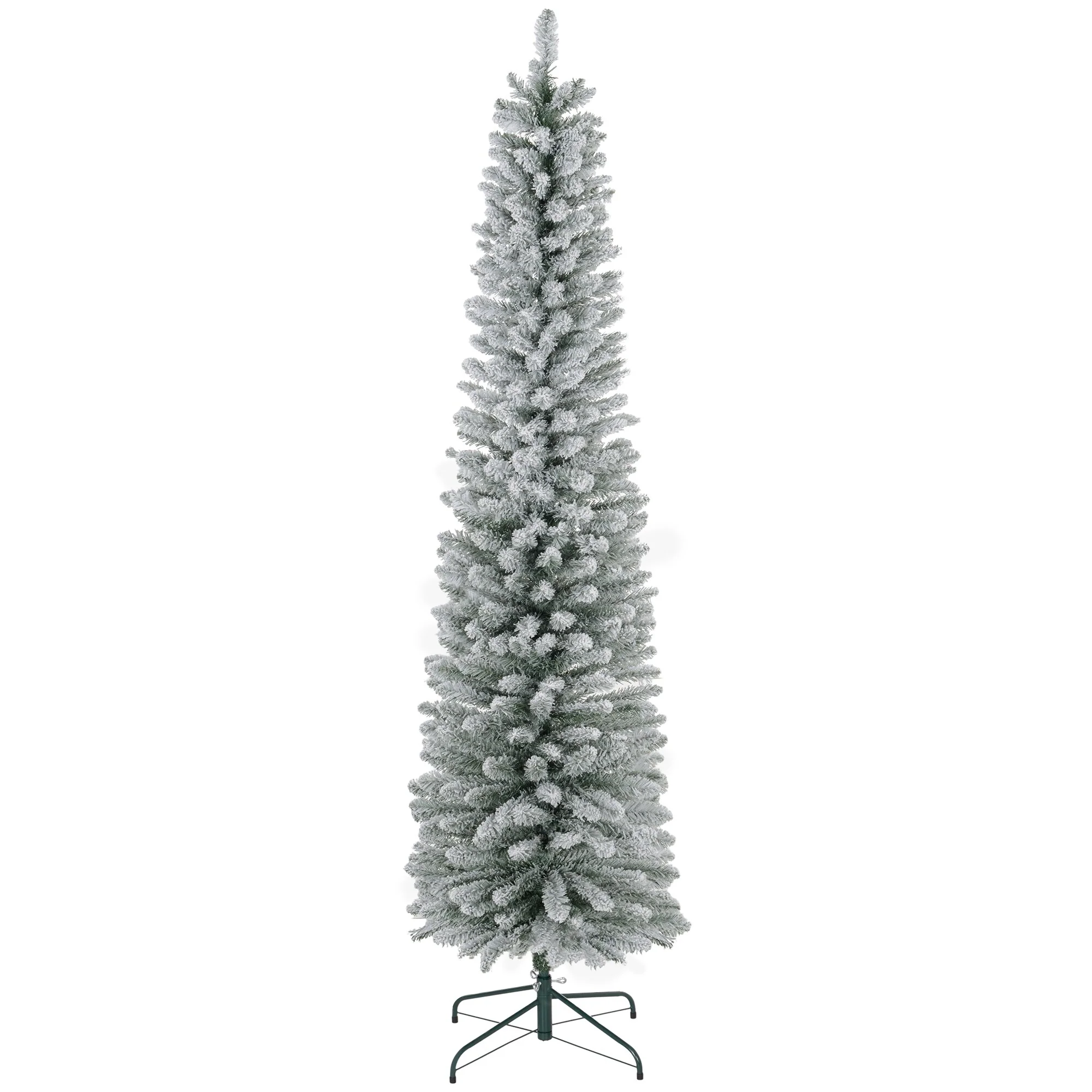 7ft Artificial Pencil Christmas Tree, Snow Flocked with Flame-Retardant Design