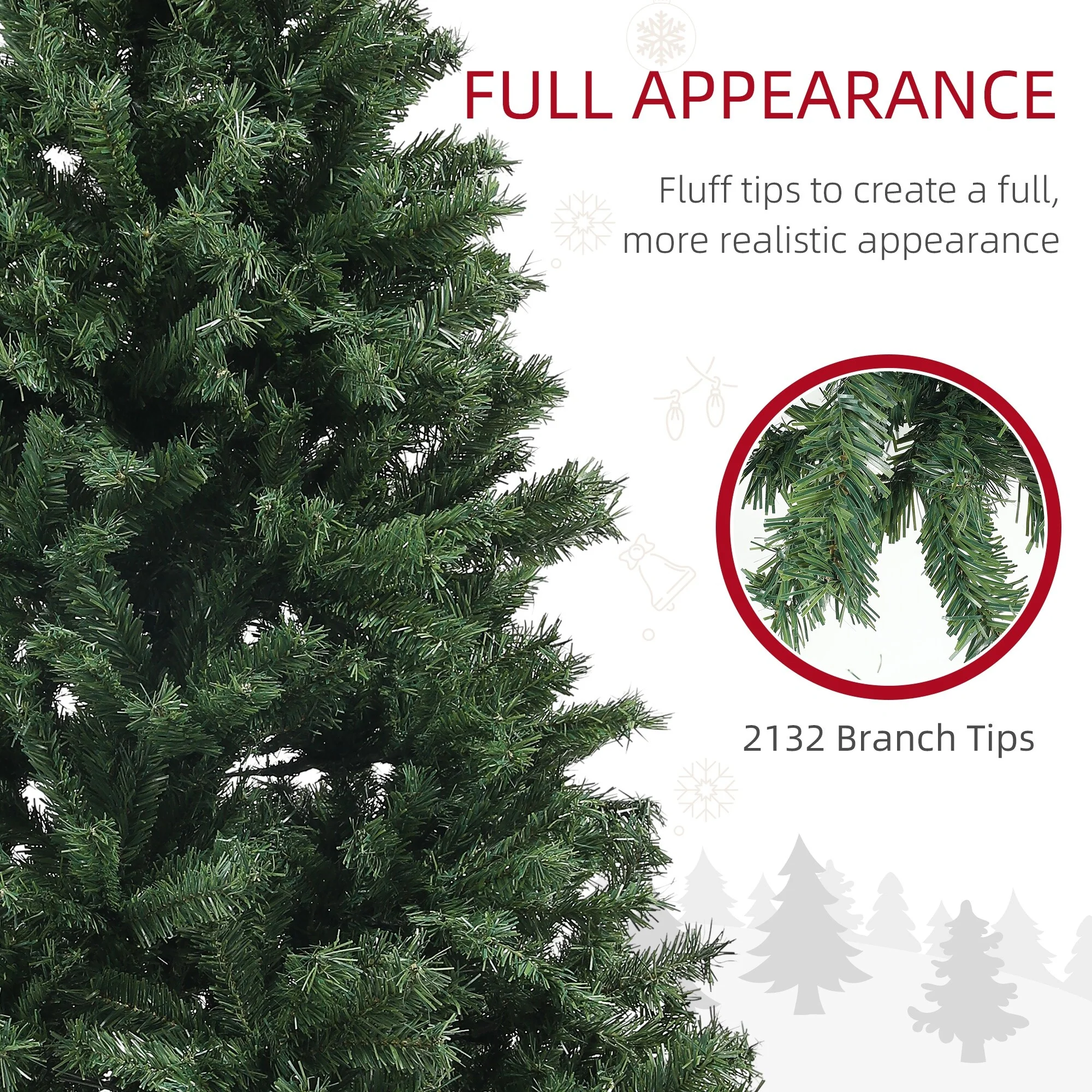 Unlit 6ft/7.5ft/9ft Artificial Christmas Tree, Auto Open Xmas Tree with 1000-2132 Branch Tips & Sturdy Steel Stand