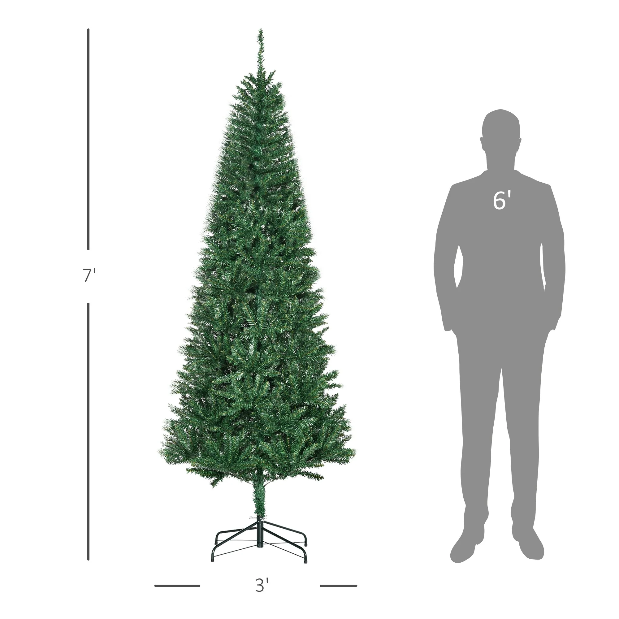 7' Slim Fir Artificial Christmas Tree with 865 Tips, Unlit Holiday Tree with Collapsible Base and Realistic Look
