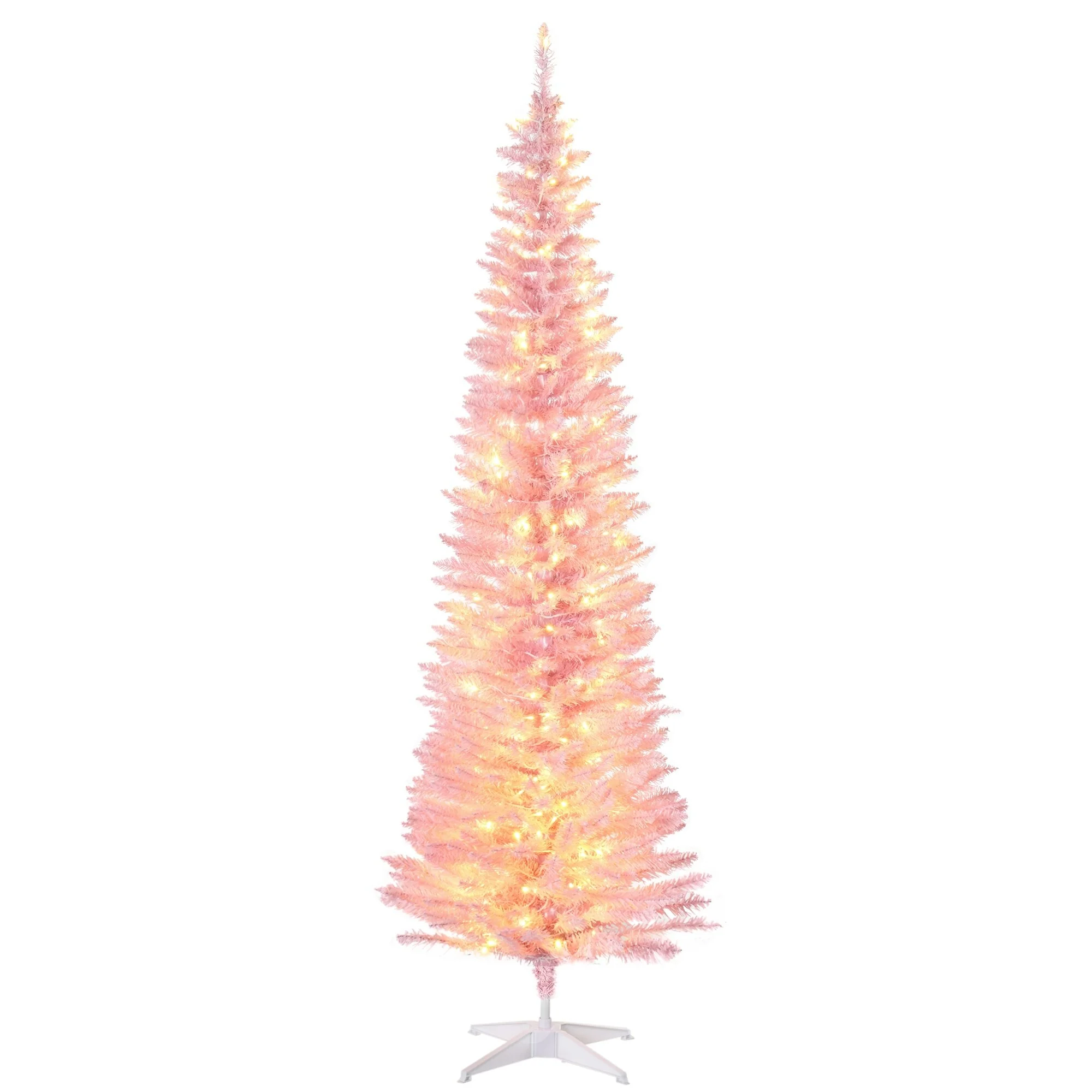 7ft Artificial Slim Noble Fir Christmas Tree Pre-Lit with 200 LED Lights and 499 Branch Tips, Ideal for Small Spaces