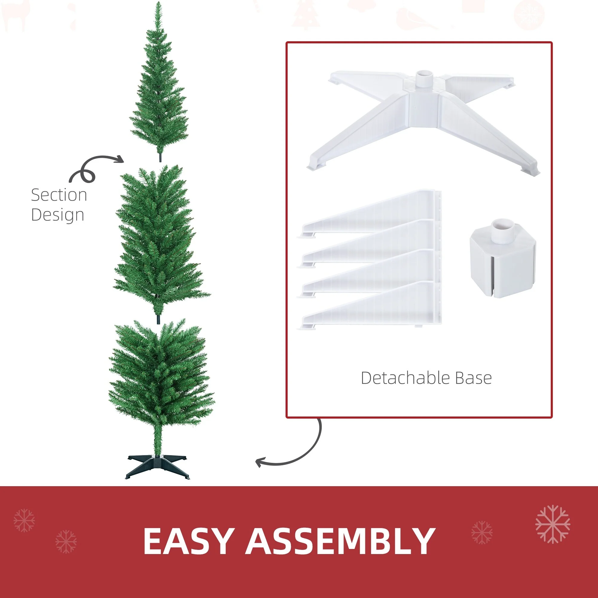 Unlit 5FT/6FT/7FT Slim Pencil Christmas Tree with Realistic Tips and Easy-Assembly Stand, Perfect for Small Spaces