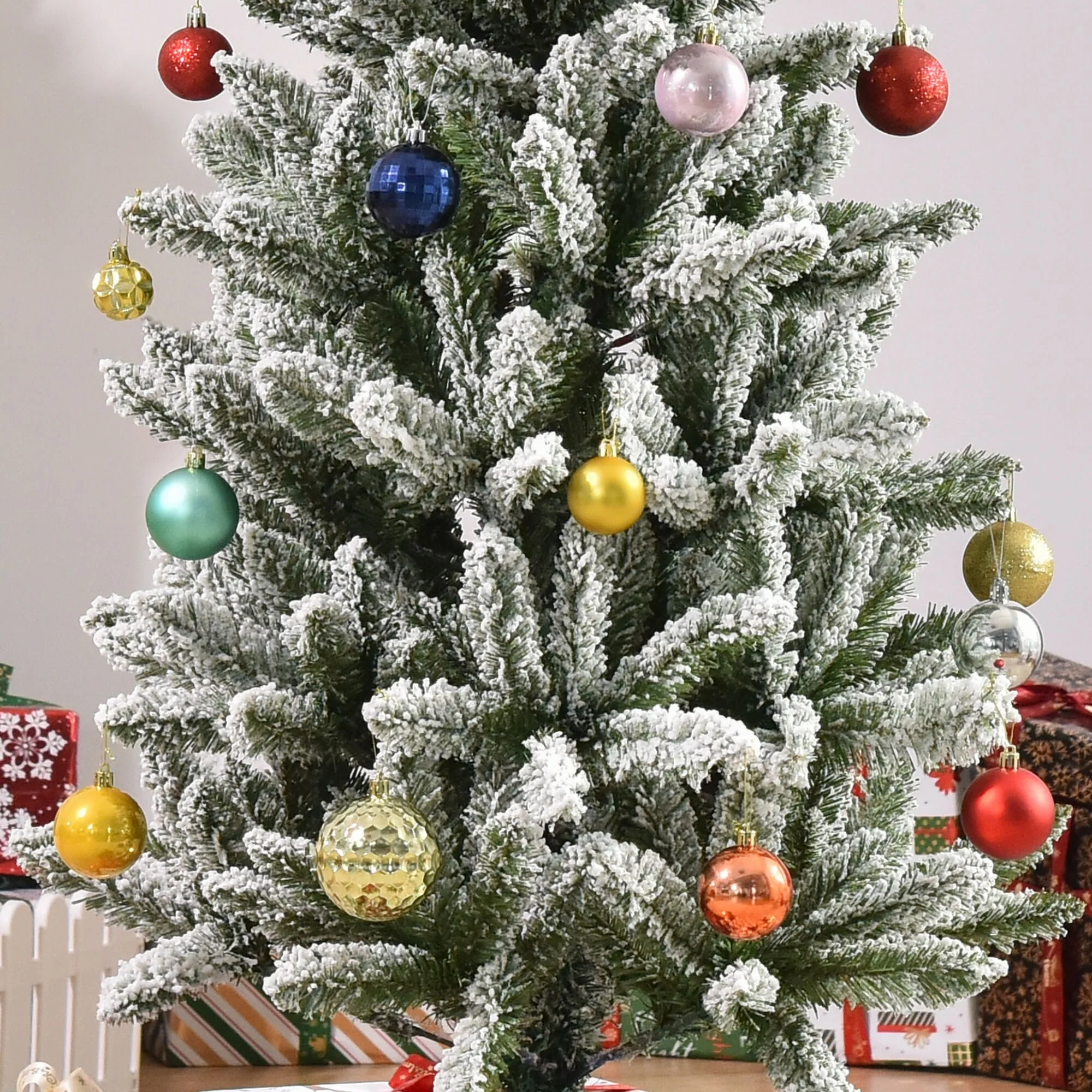 6ft Unlit Snow-Flocked Slim Pine Christmas Tree with 394 Tips, Realistic Branches, Easy Assembly, Steel Base Included