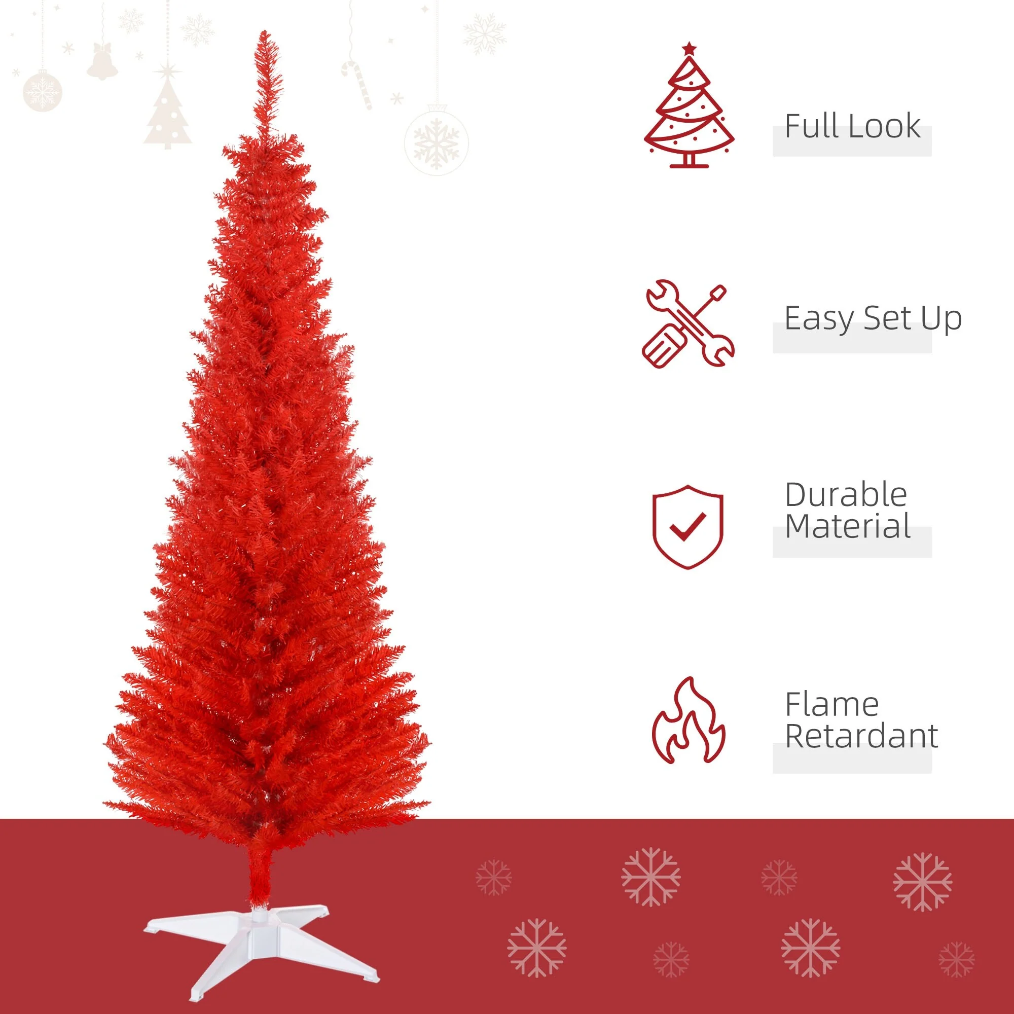 Artificial Pencil Christmas Tree 5ft, Compact Design for Small Spaces and Easy Setup