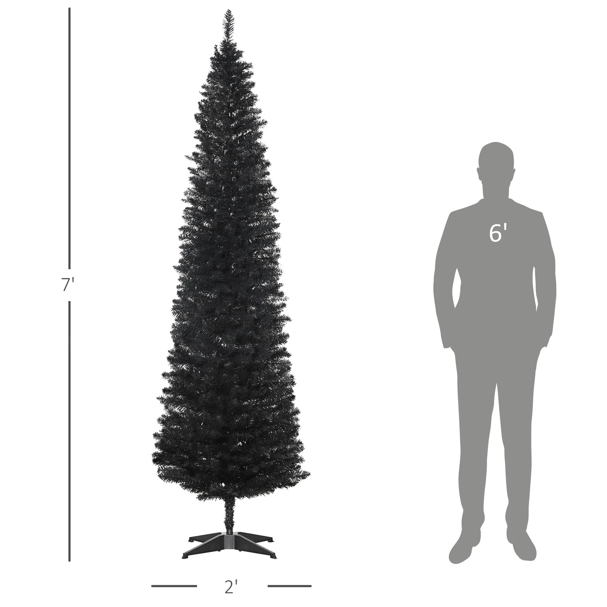 Black Artificial Pencil Christmas Tree, Slim with Realistic Branch Tips, Easy Assembly, 5-7FT