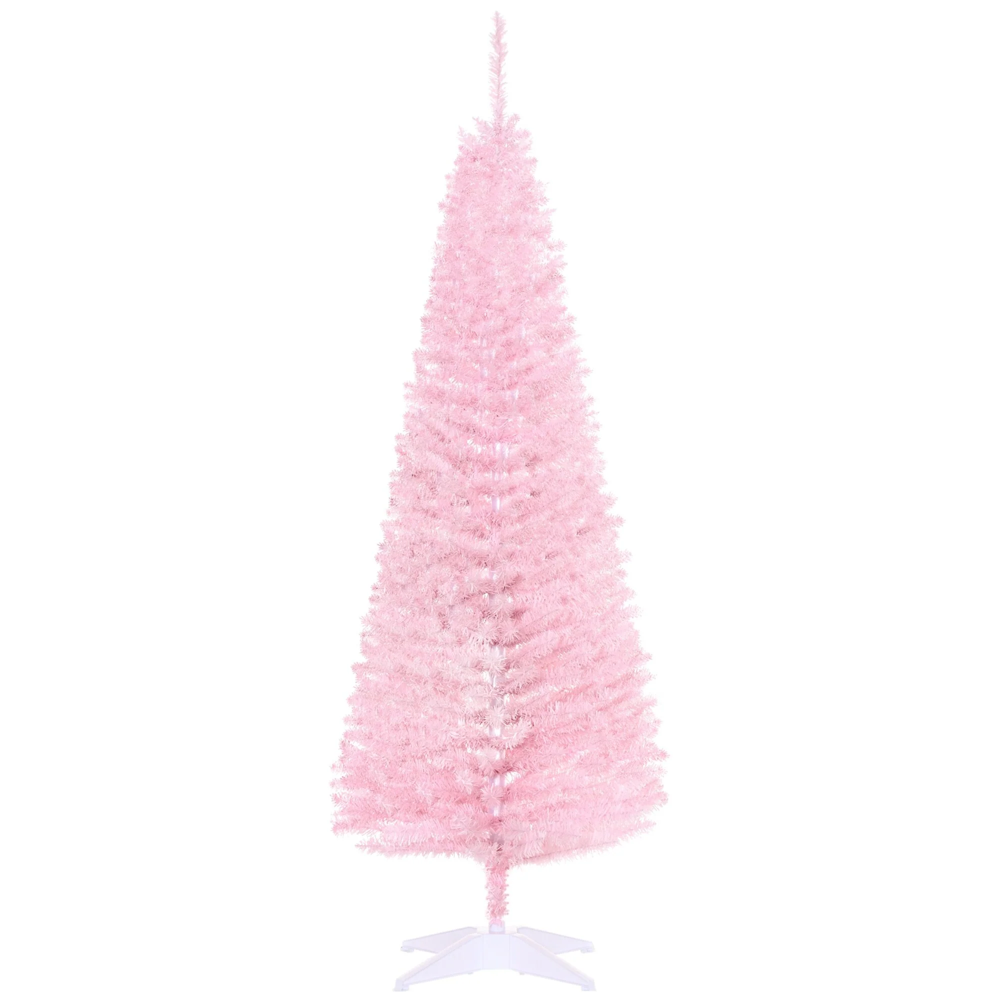 Snow-Flocked 6ft/5ft/7ft Pencil Christmas Tree, Slim Unlit Artificial Tree with Realistic Branches and Plastic Stand