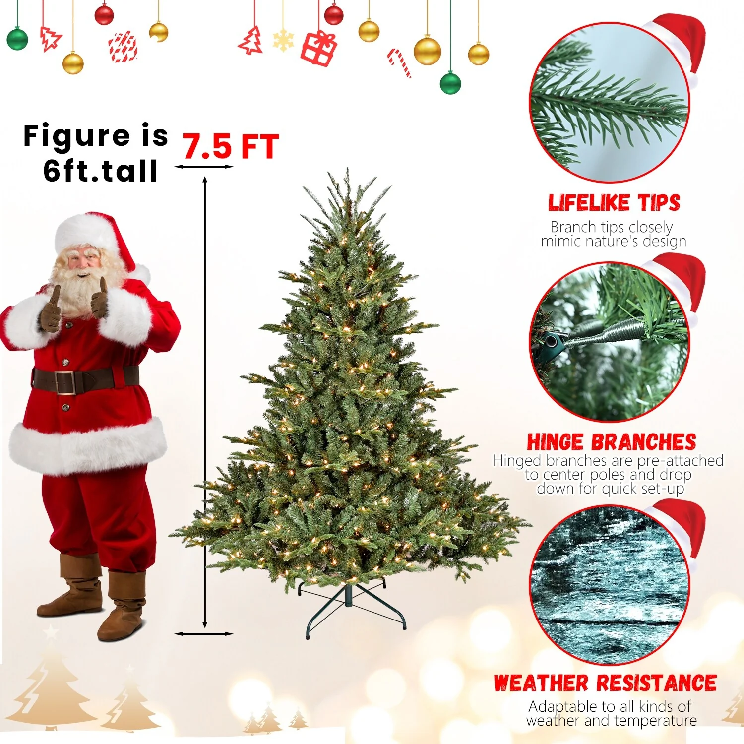 Premium 7FT Artificial Spruce Christmas Tree with 2257 Branch Tips, Durable PE+PVC Material, Easy Assembly for Holiday Decor