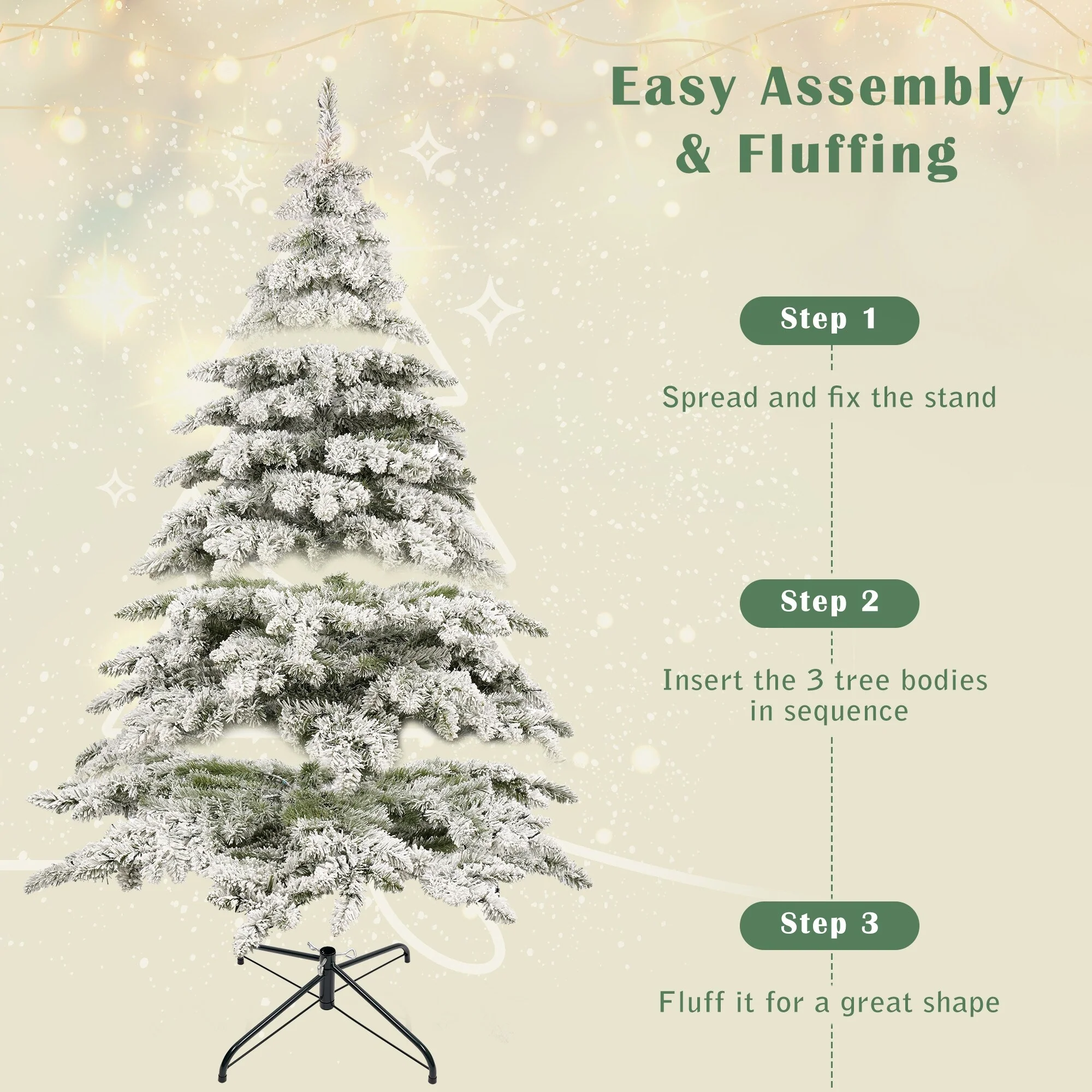 Flocked 7.5ft Christmas Tree with 400 LED Lights and 1050 Bendable Branches